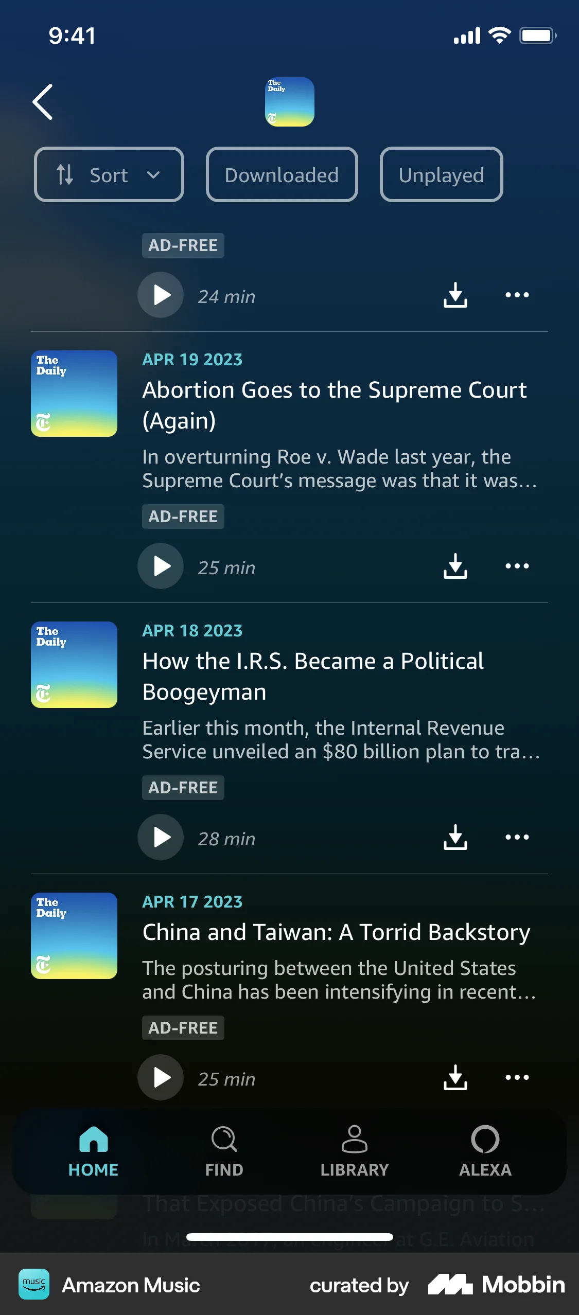 Amazon Music iOS Song & Podcast Detail screen