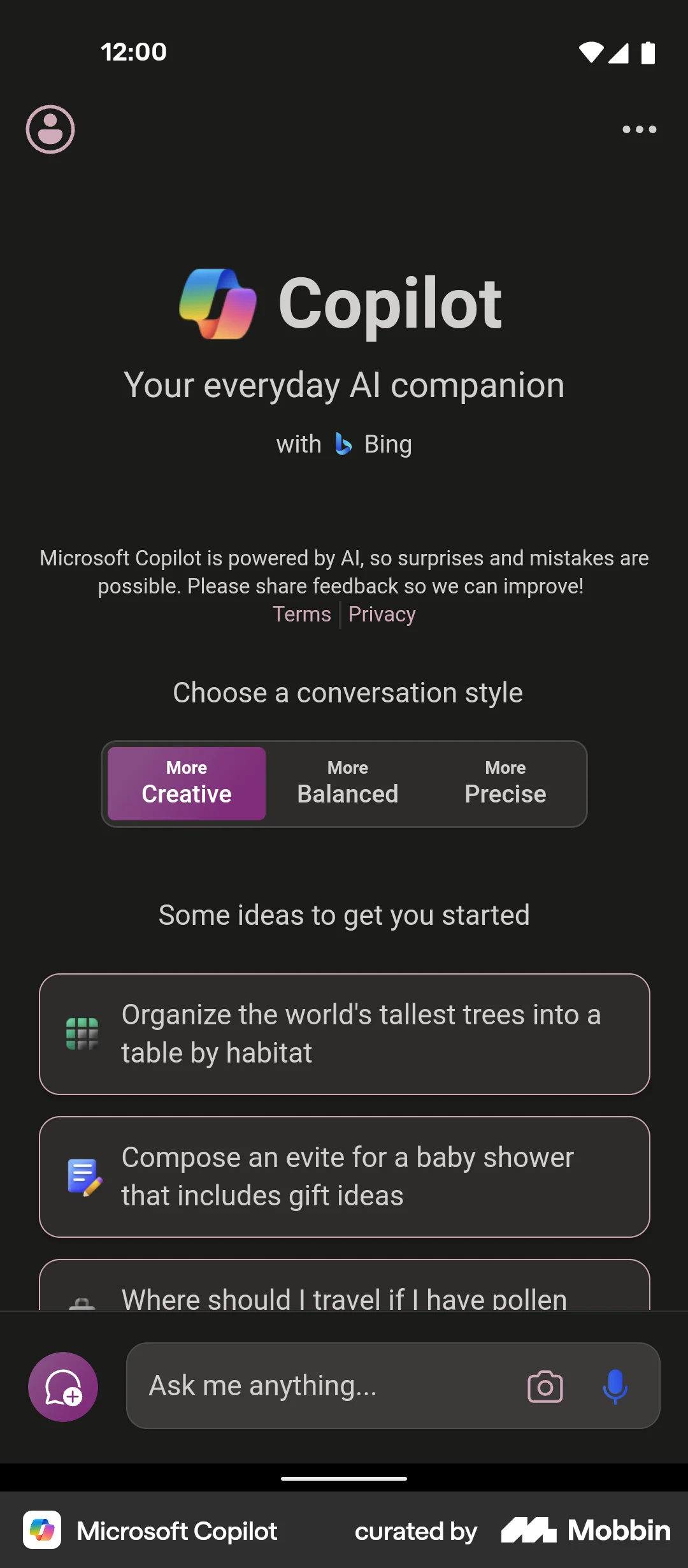 Microsoft Copilot Android AI App screen