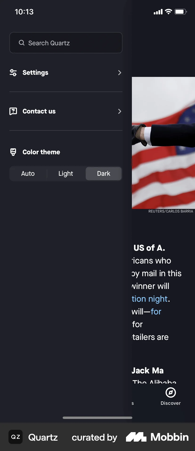 Quartz iOS Dark Mode screen