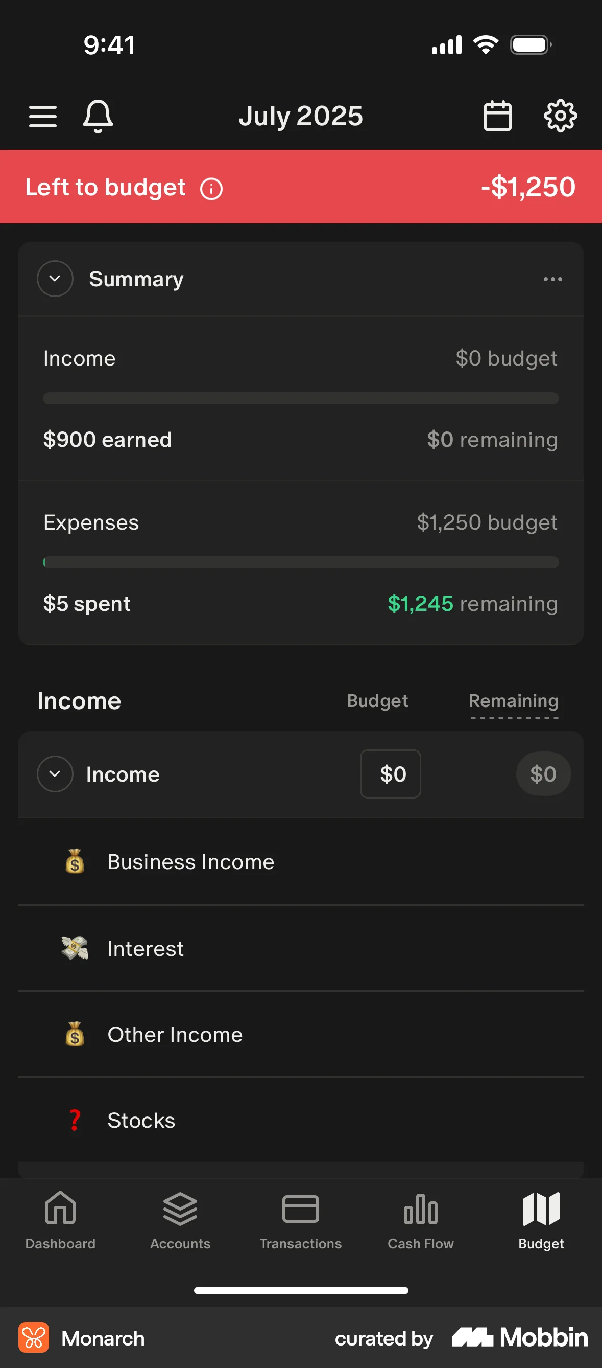 Monarch iOS Dark Mode screen