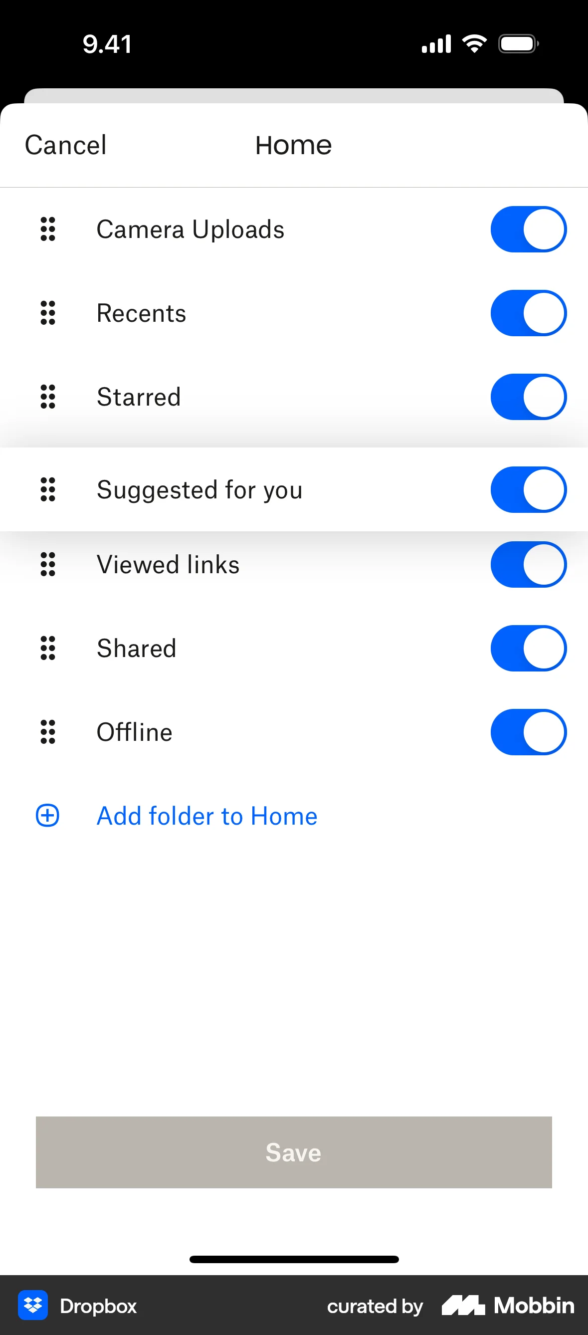 Dropbox iOS Reorder screen