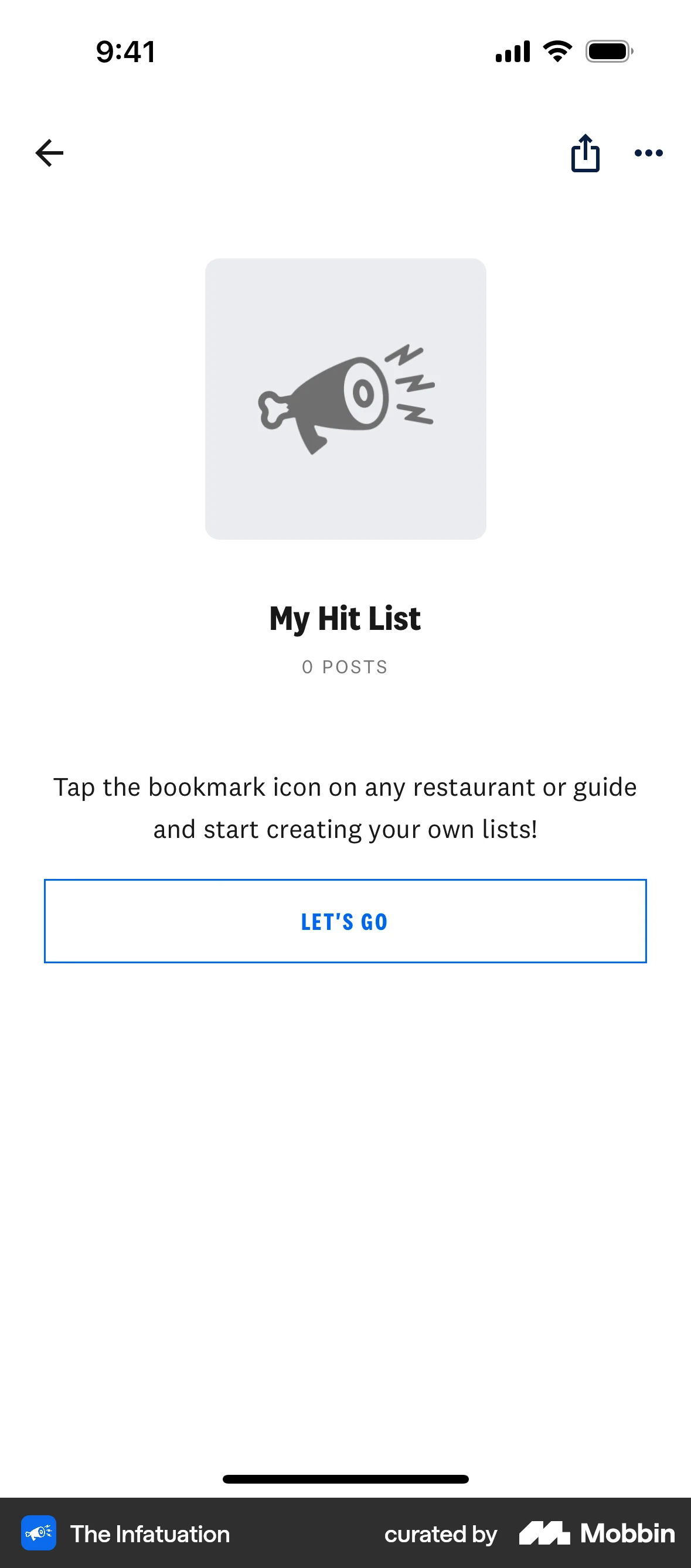 The Infatuation iOS Bookmarks & Collections screen