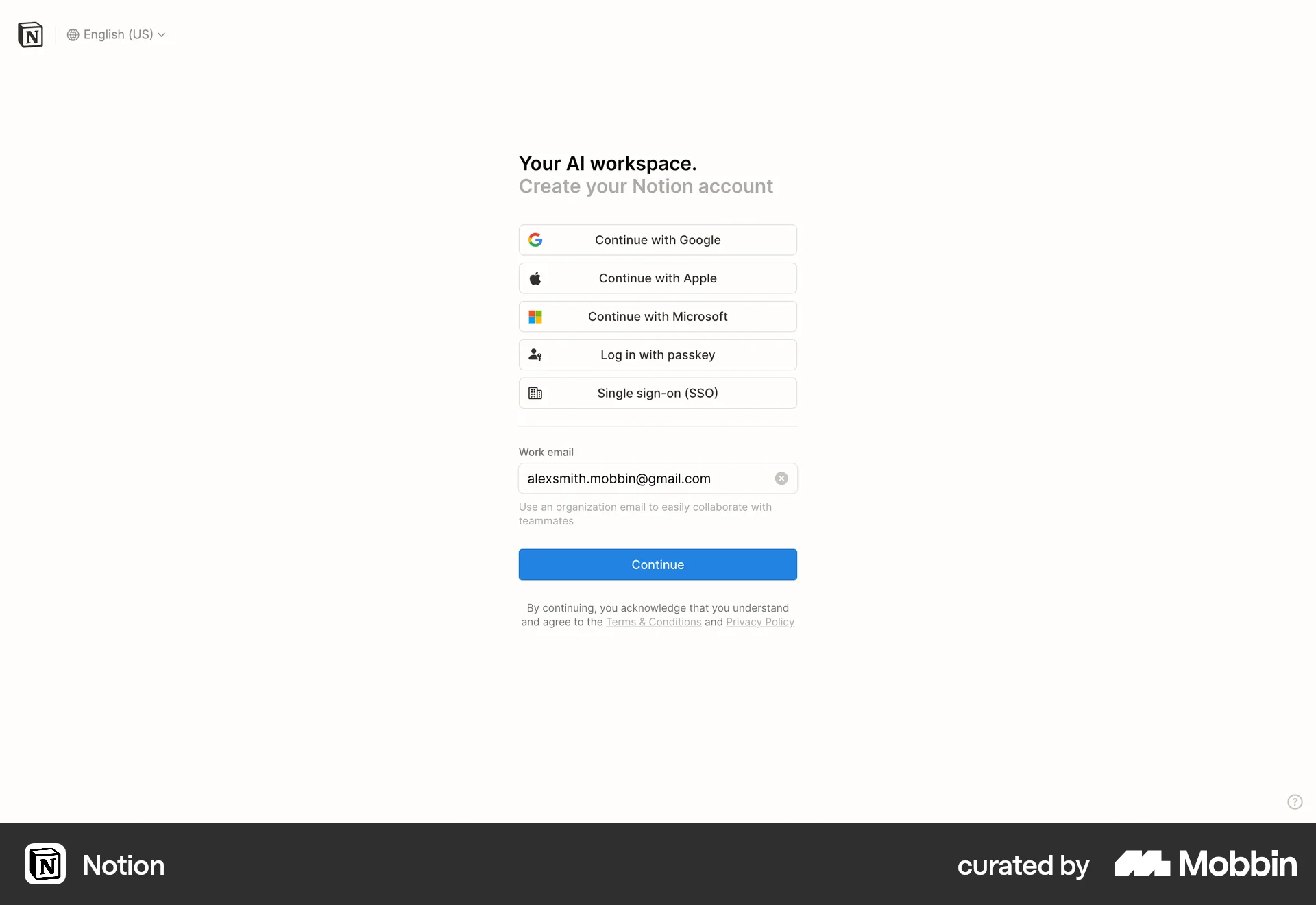Notion Web Collaboration App screen