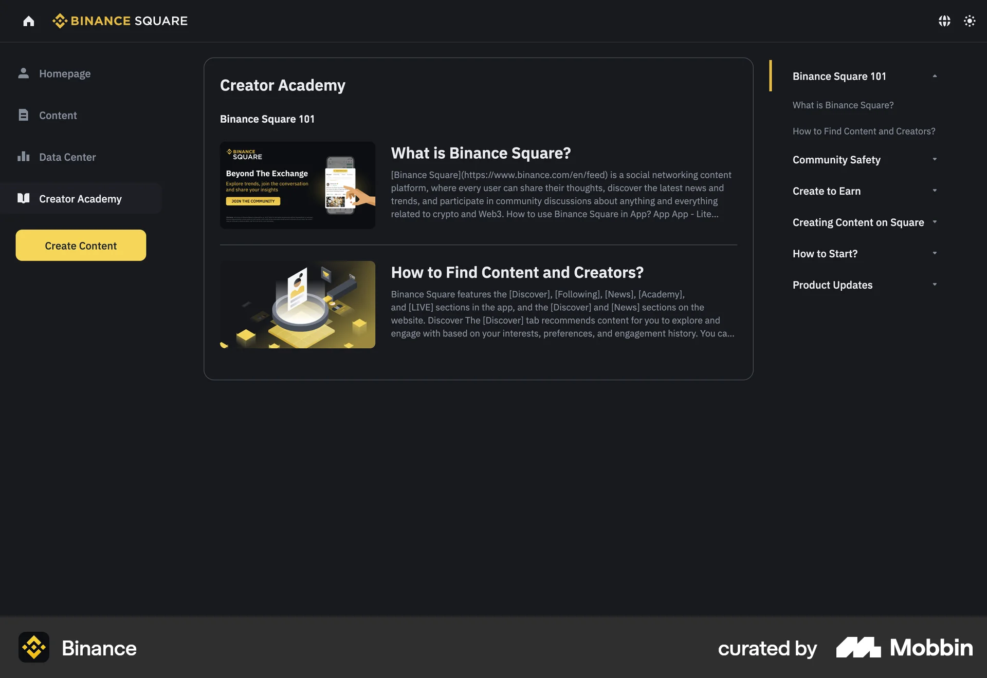 Binance Web Help & Support screen
