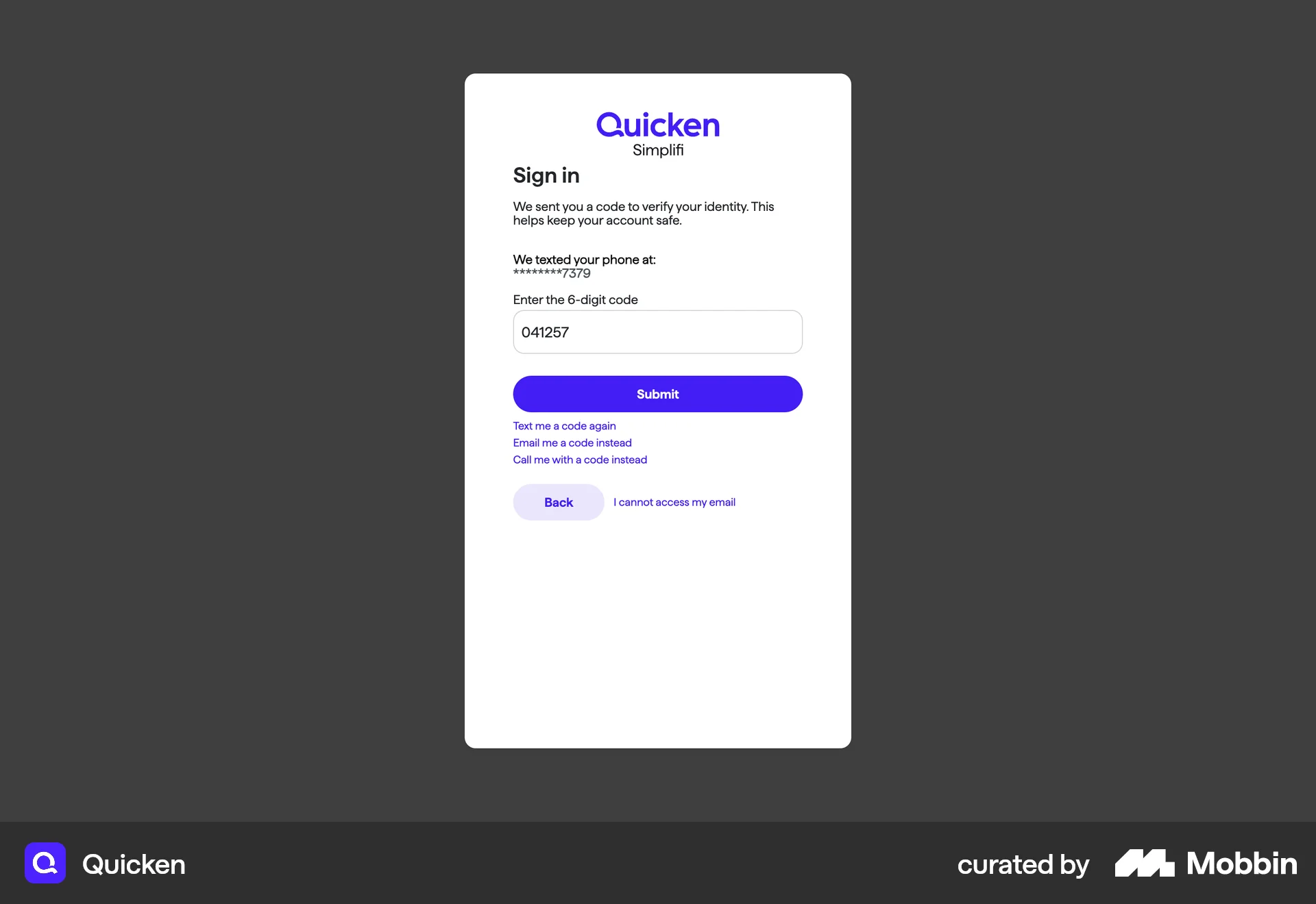 Quicken Web Login screen