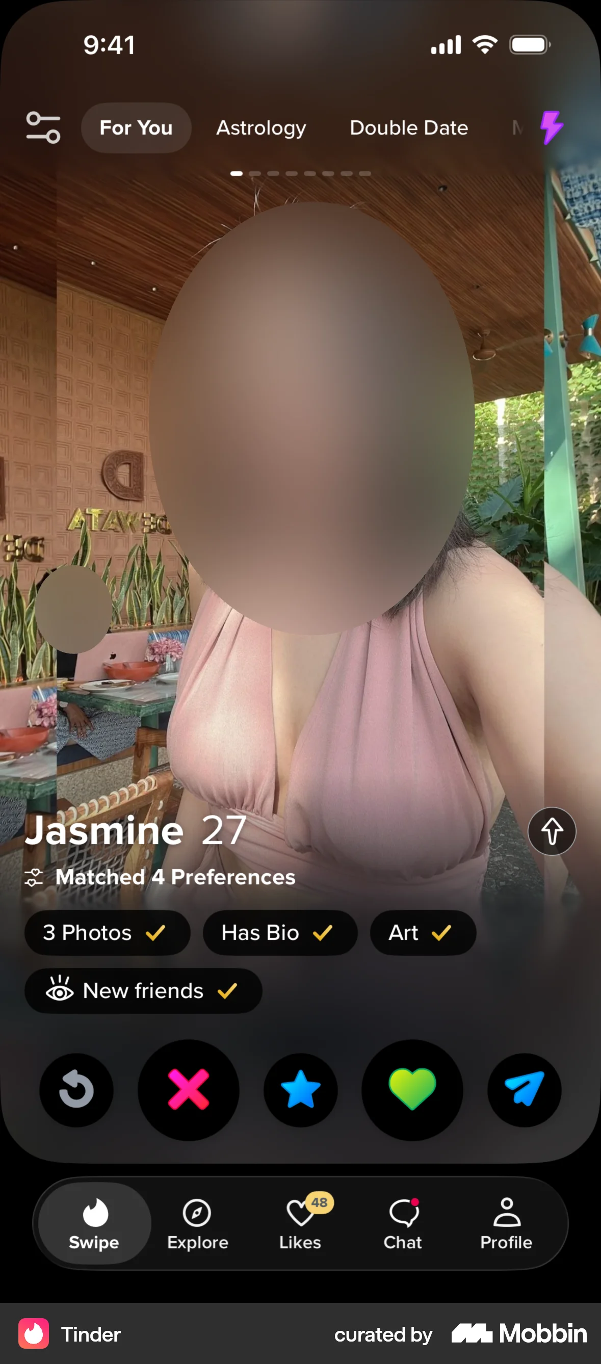 Tinder iOS screen containing Carousel UI element