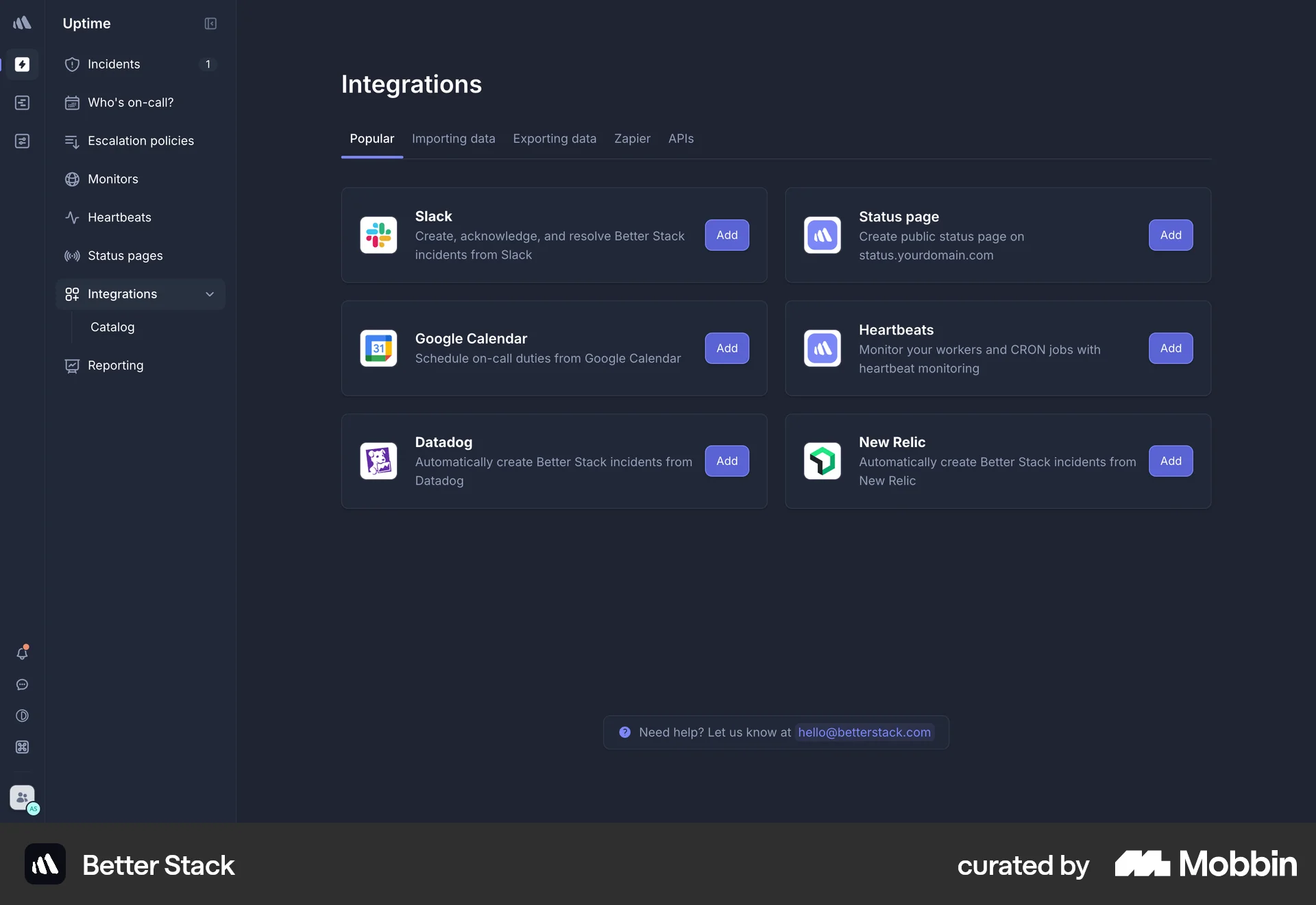Better Stack Web screen containing Tab UI element