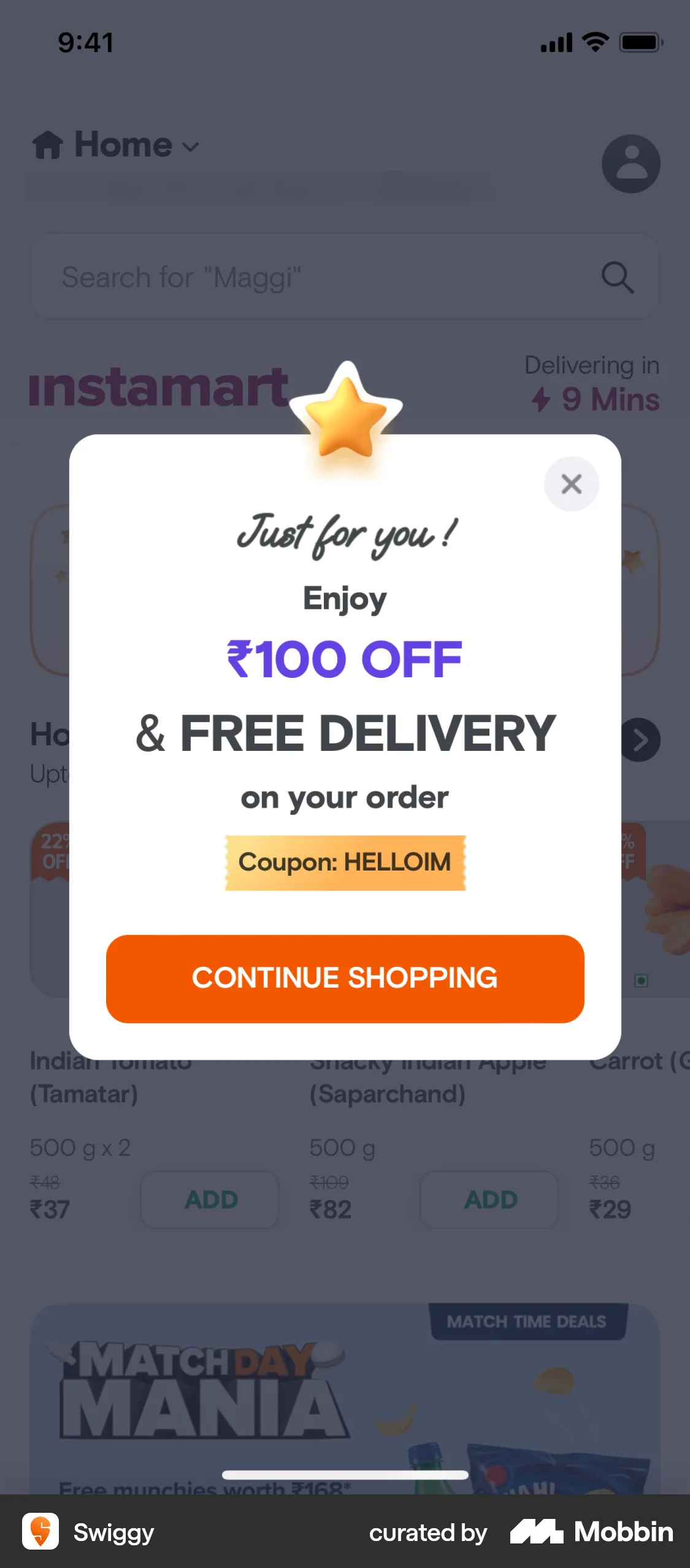 Swiggy iOS screen containing Dialog UI element