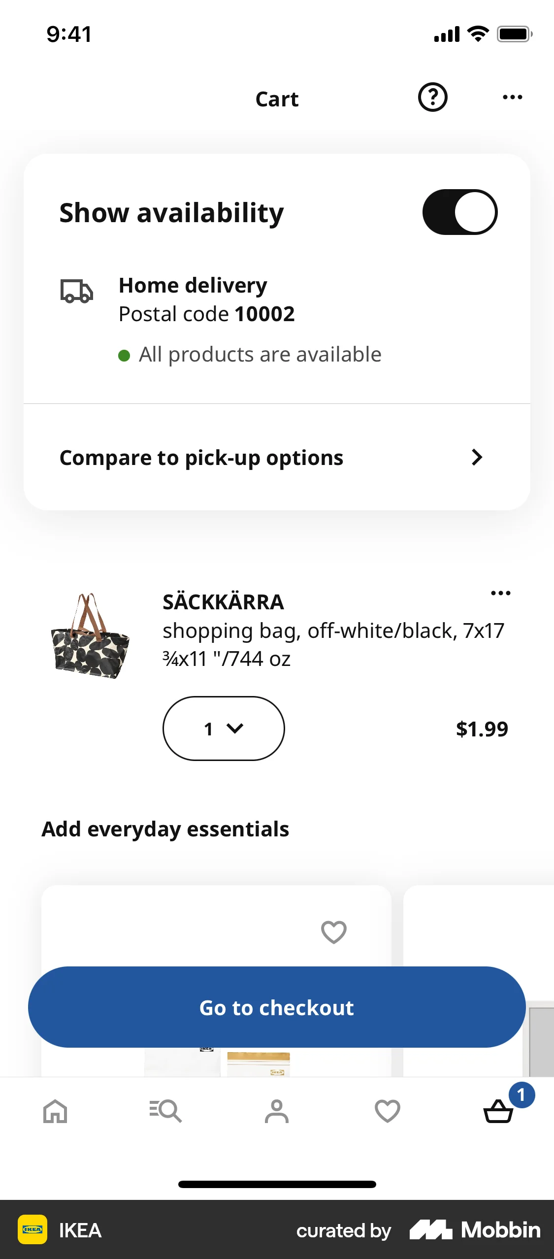 IKEA iOS Mobile Shopping Cart screen