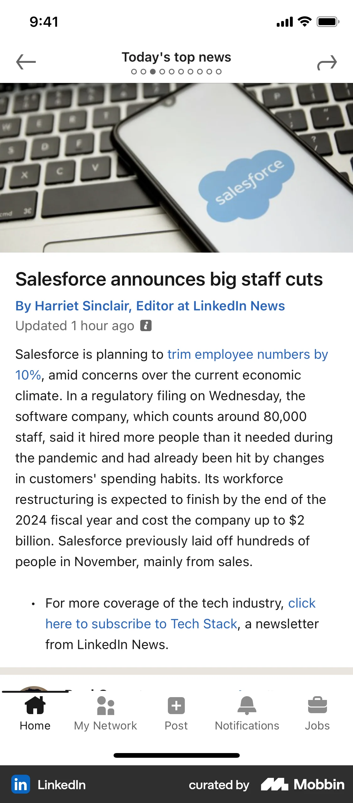 LinkedIn iOS News Feed screen