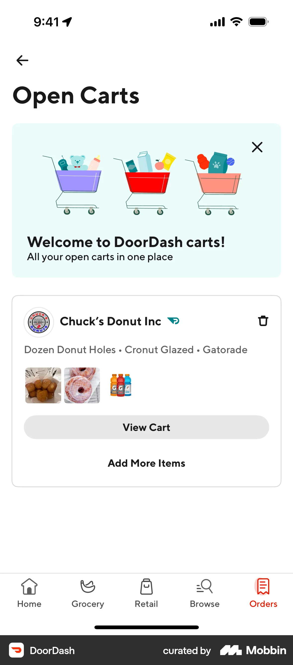 DoorDash iOS Mobile Shopping Cart screen