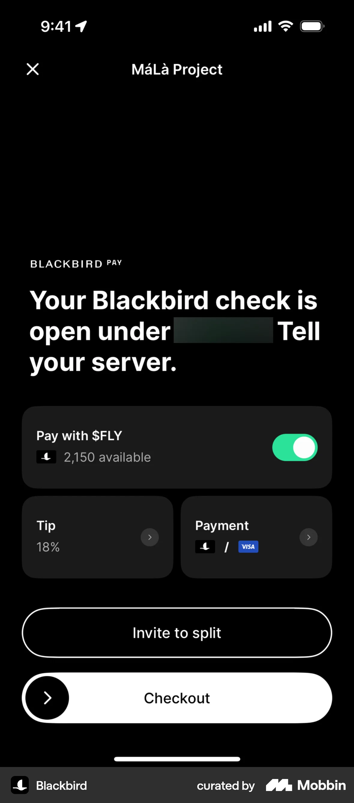Blackbird iOS Checkout screen
