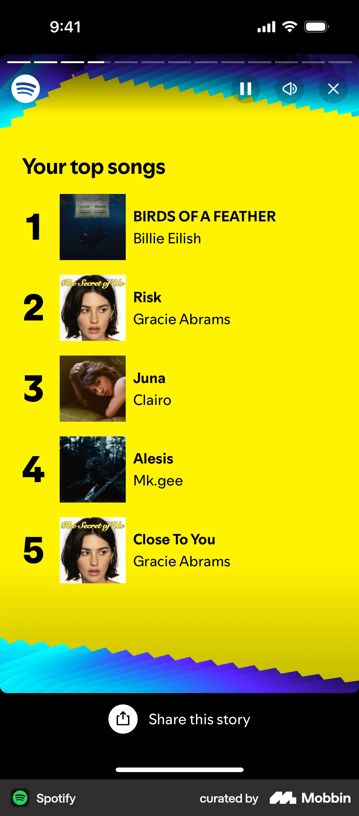 Spotify iOS Stories screen