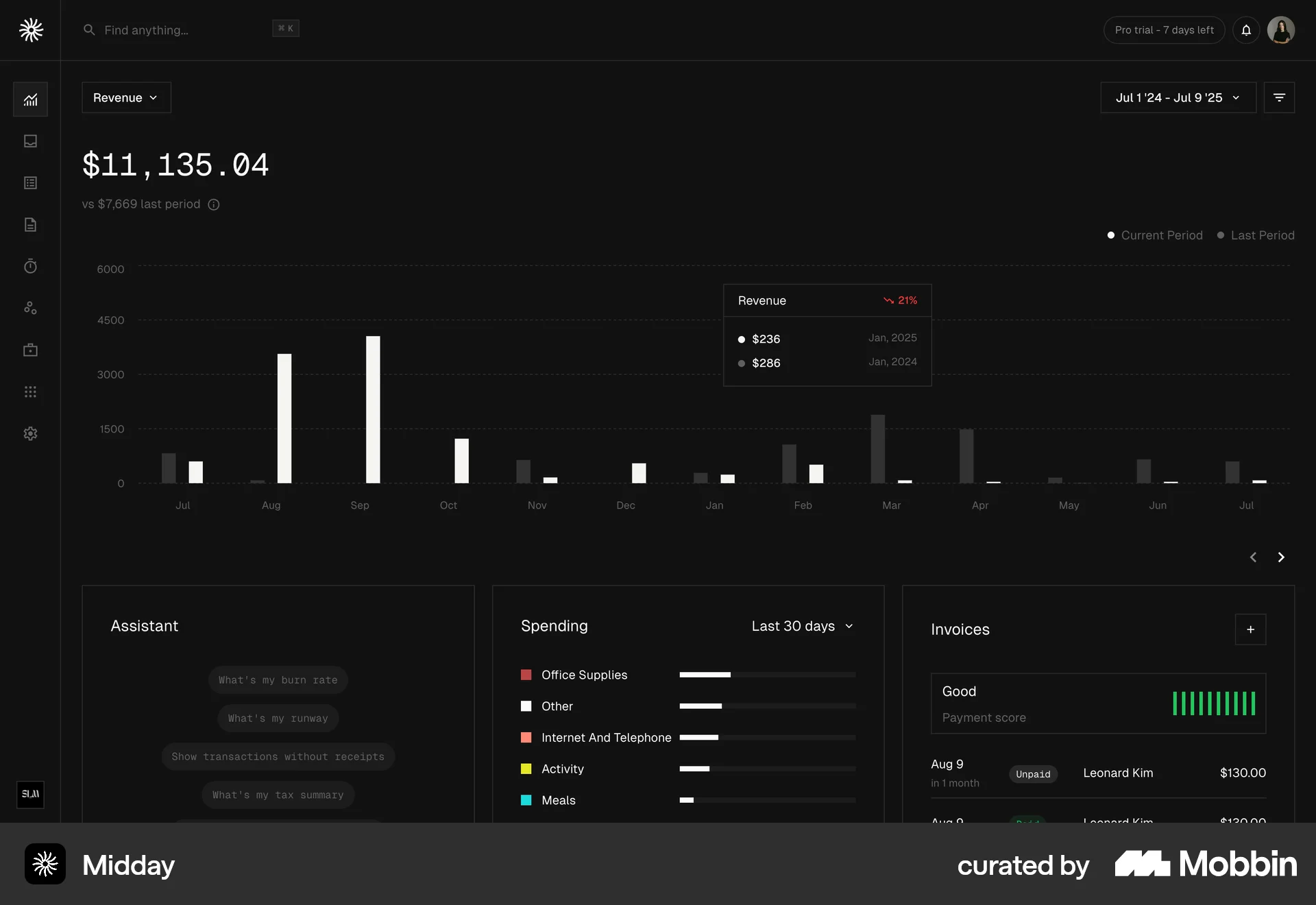 Midday Web Dark Mode screen