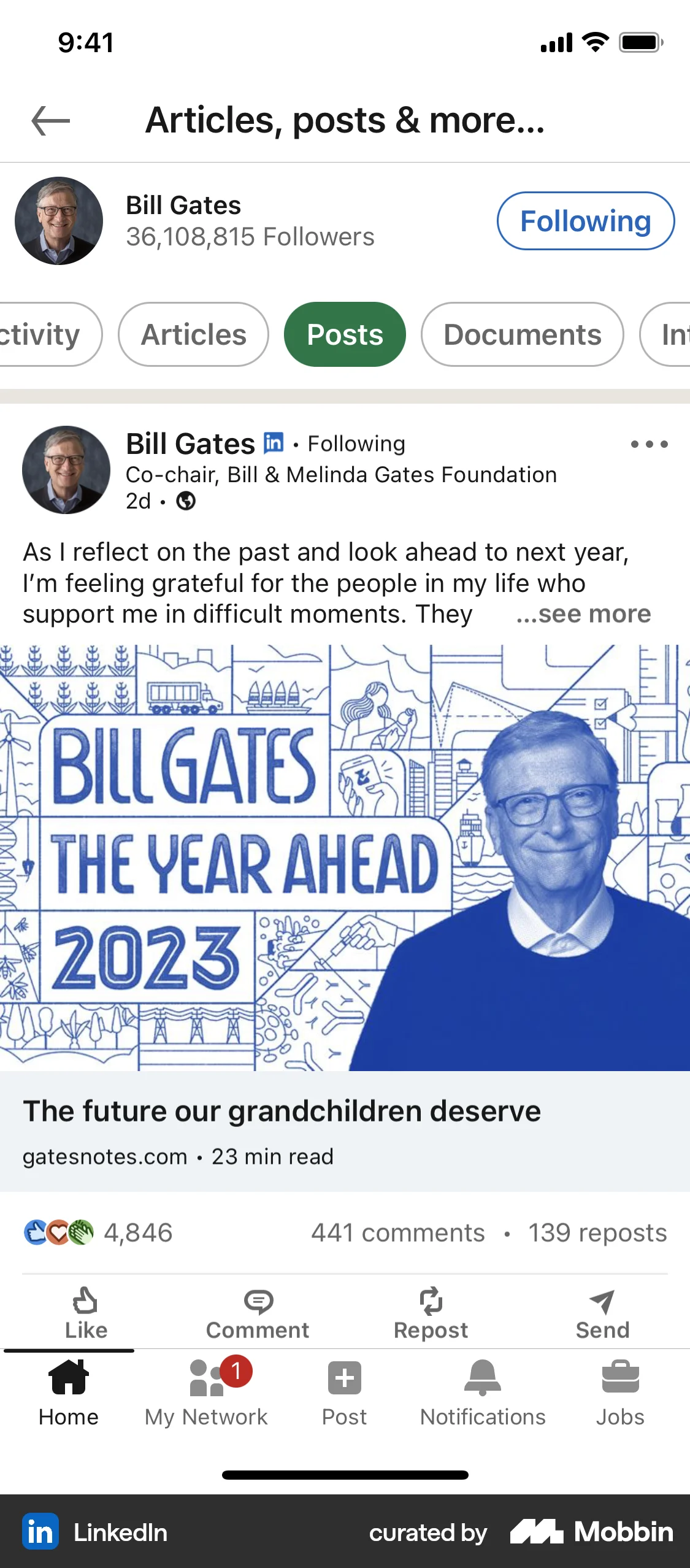 LinkedIn iOS Post Detail screen