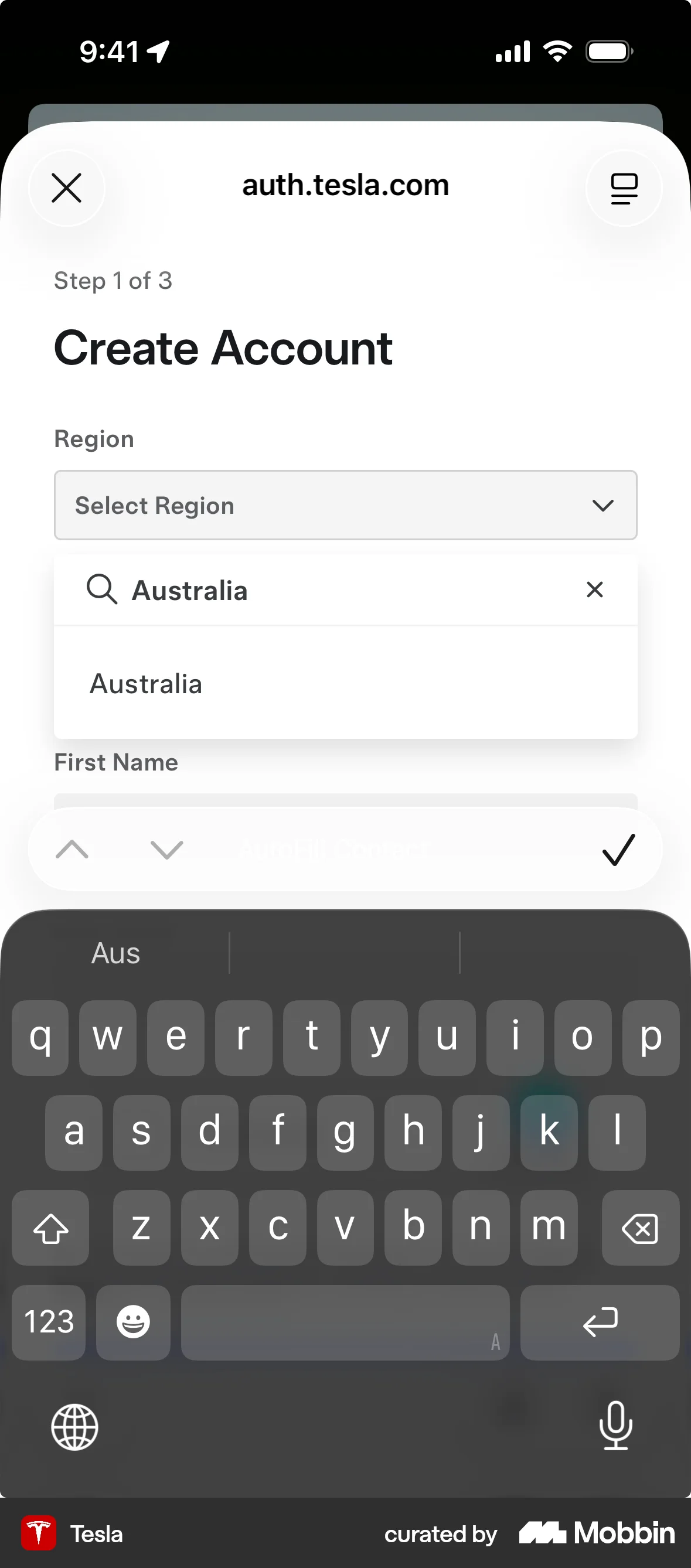 Tesla Onboarding screen