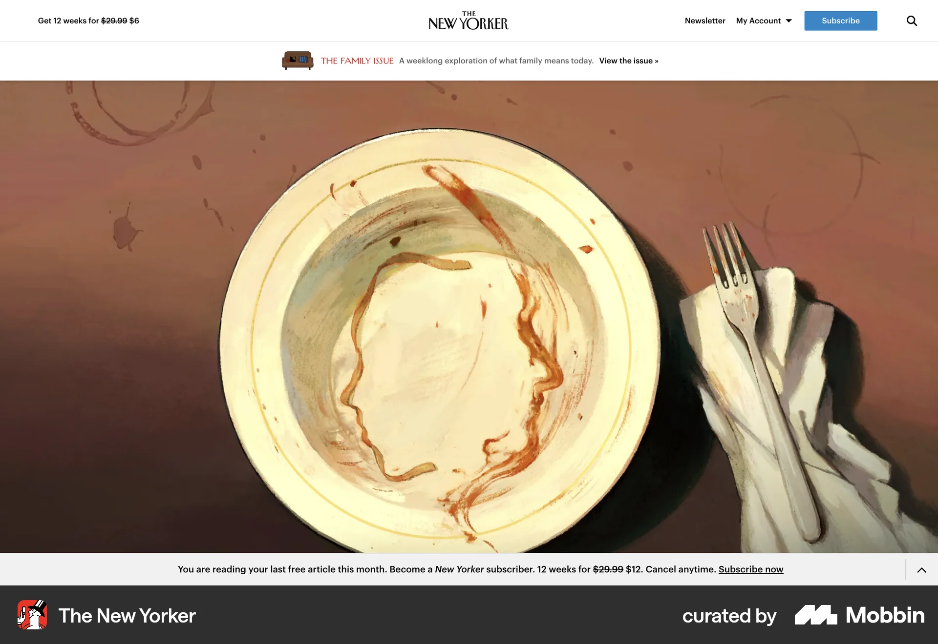 The New Yorker Web Article Detail screen