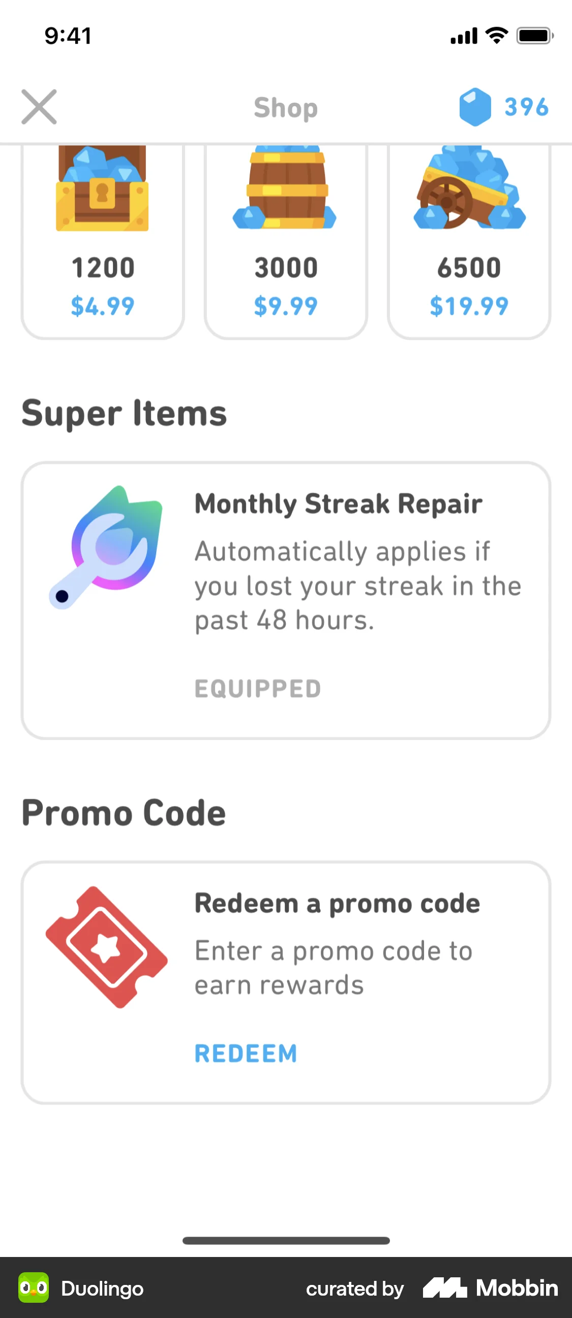 Duolingo iOS Shop & Storefront screen
