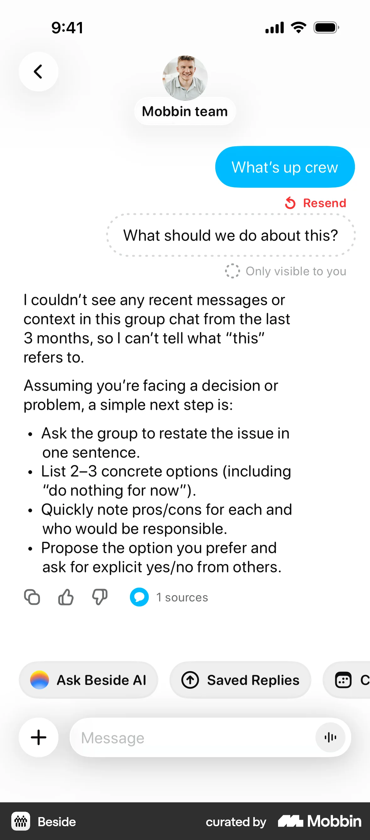 Beside iOS Chat Detail screen