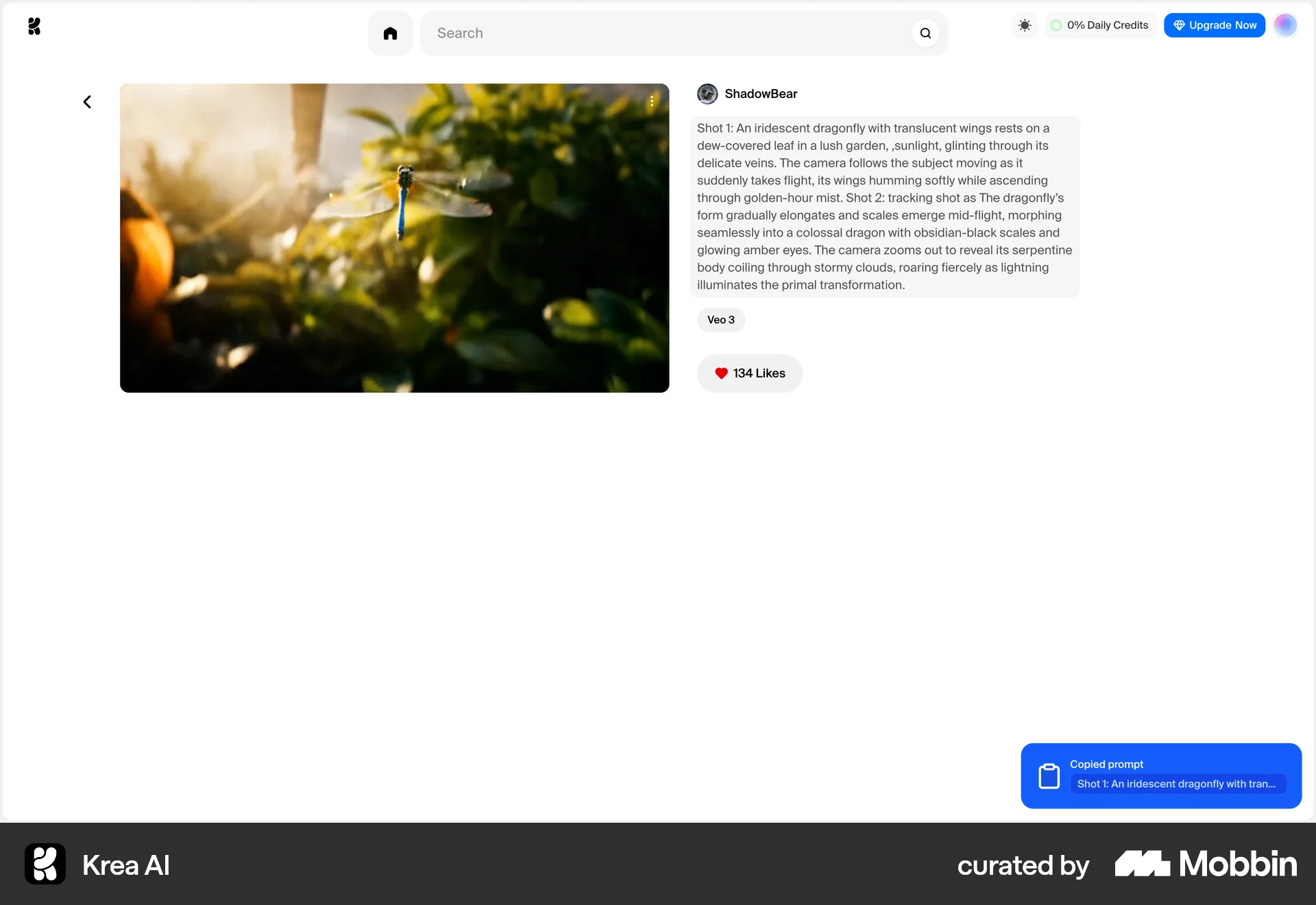 Krea AI Web screen containing Toast UI element