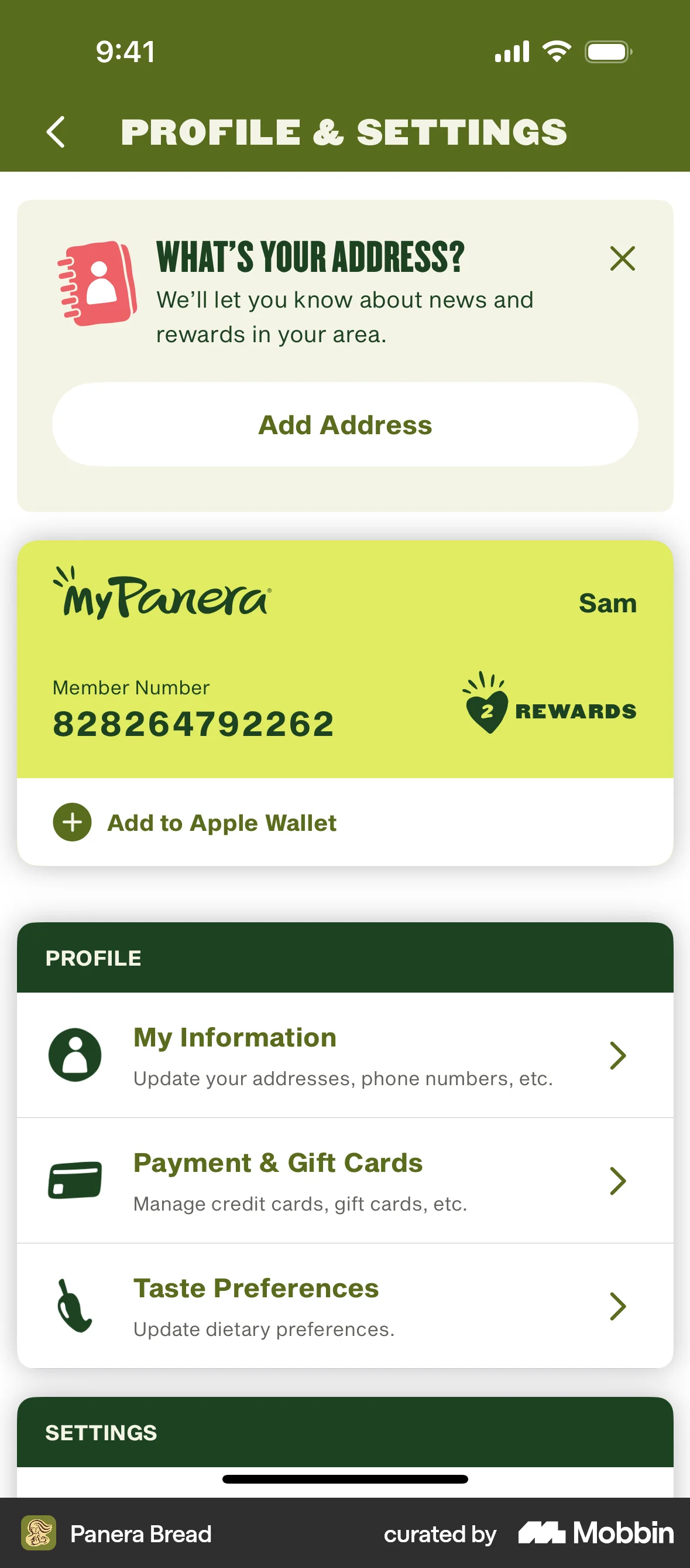 Panera Bread iOS screen containing Banner UI element