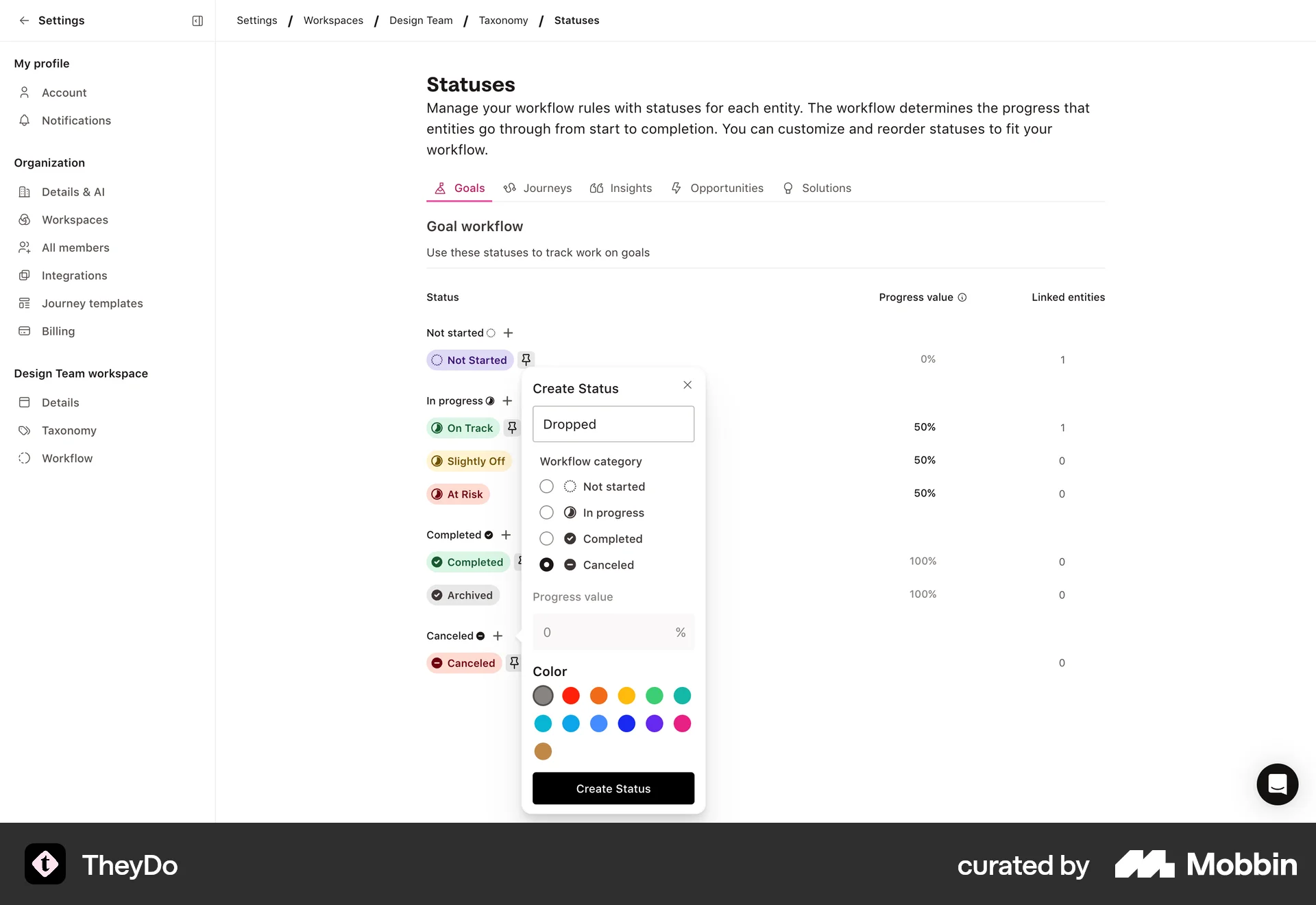 TheyDo Web screen containing Popover UI element