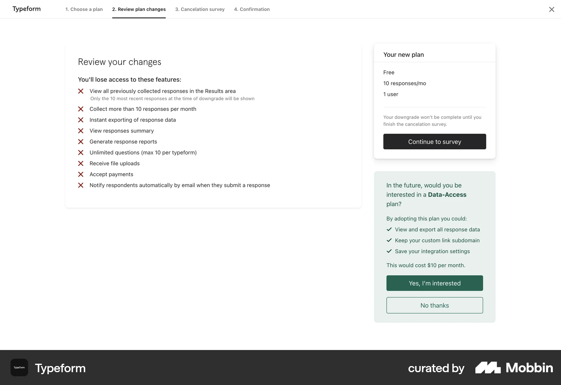 Typeform Web Cancel screen