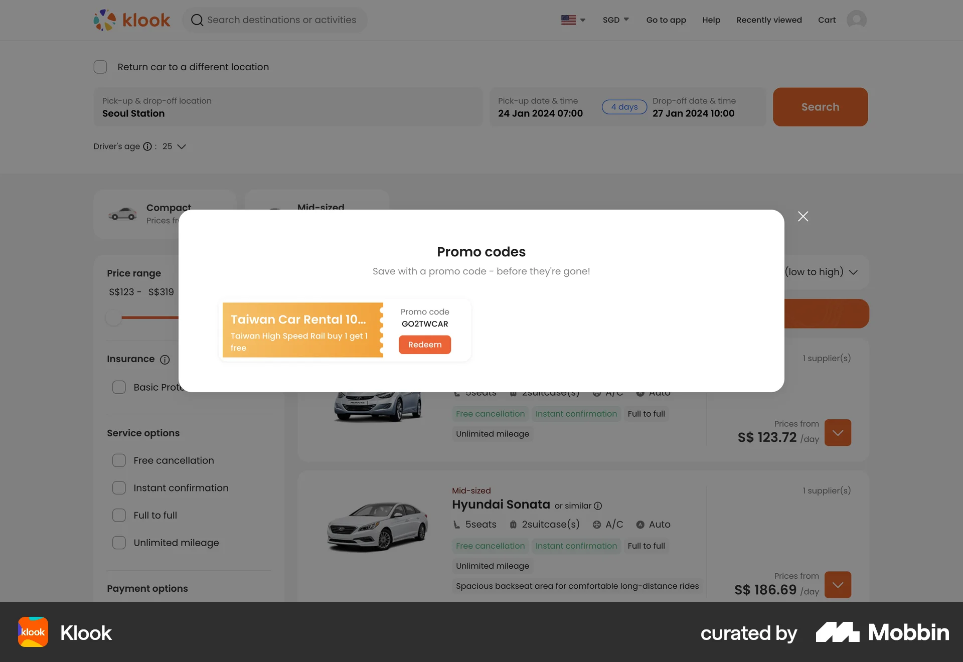 Klook Web Promotions & Rewards screen