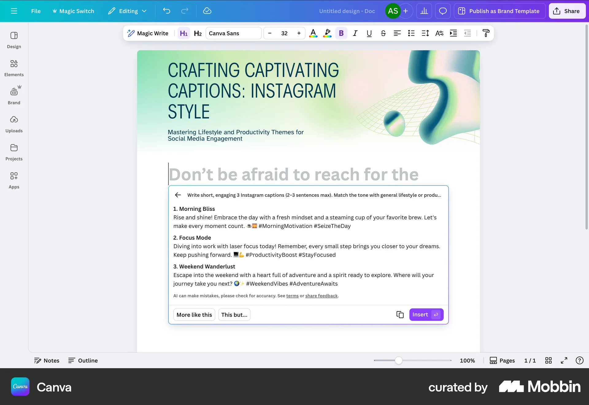 Canva Web screen containing Popover UI element