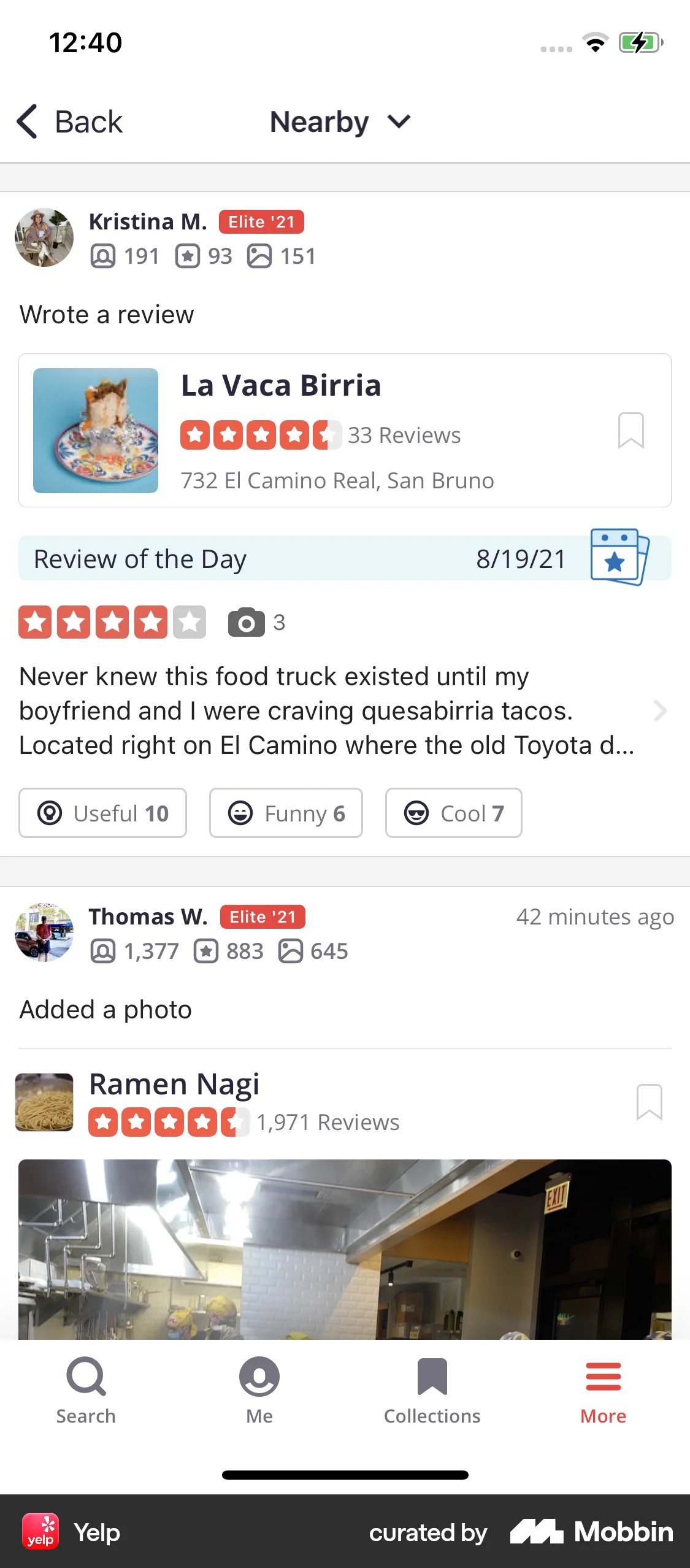 Yelp iOS Social Feed screen