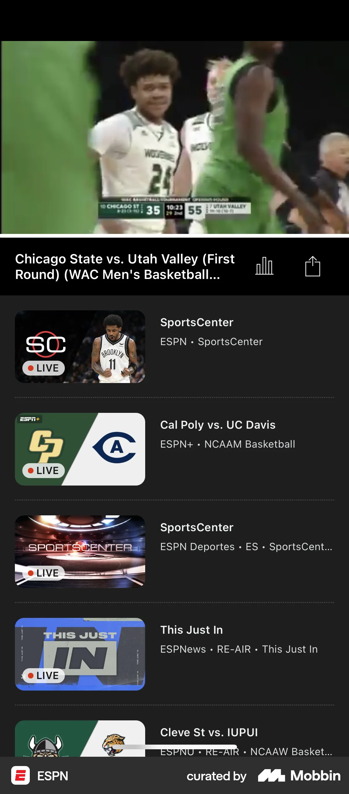 ESPN iOS Video Player screen