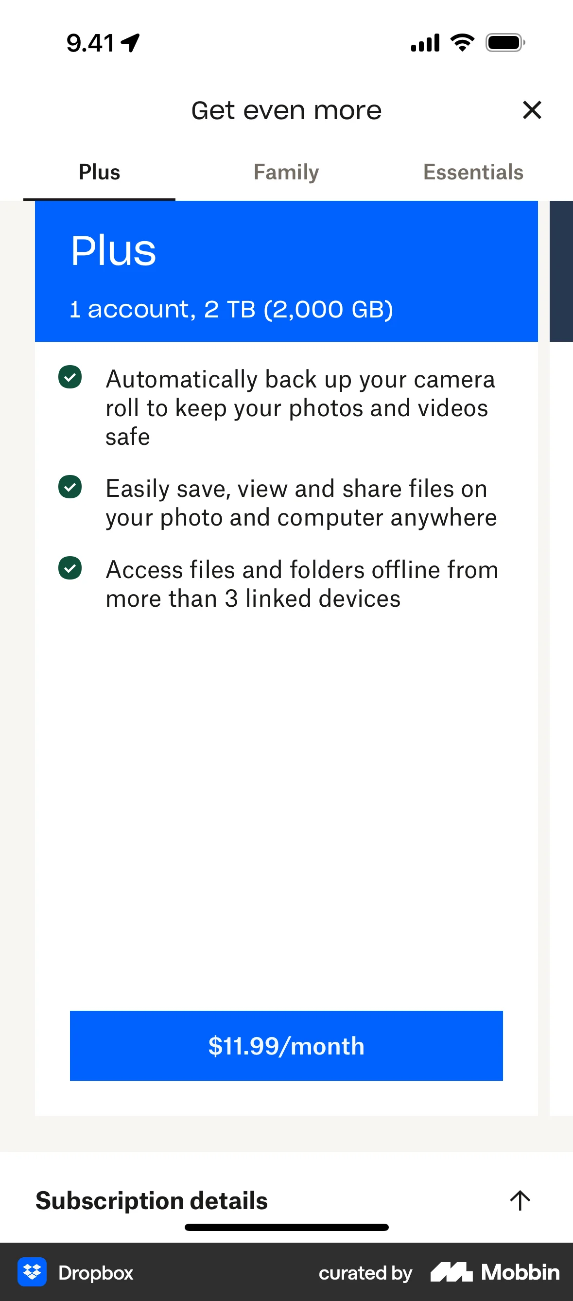 Trop Box Element Dropbox iOS Screen | Mobbin