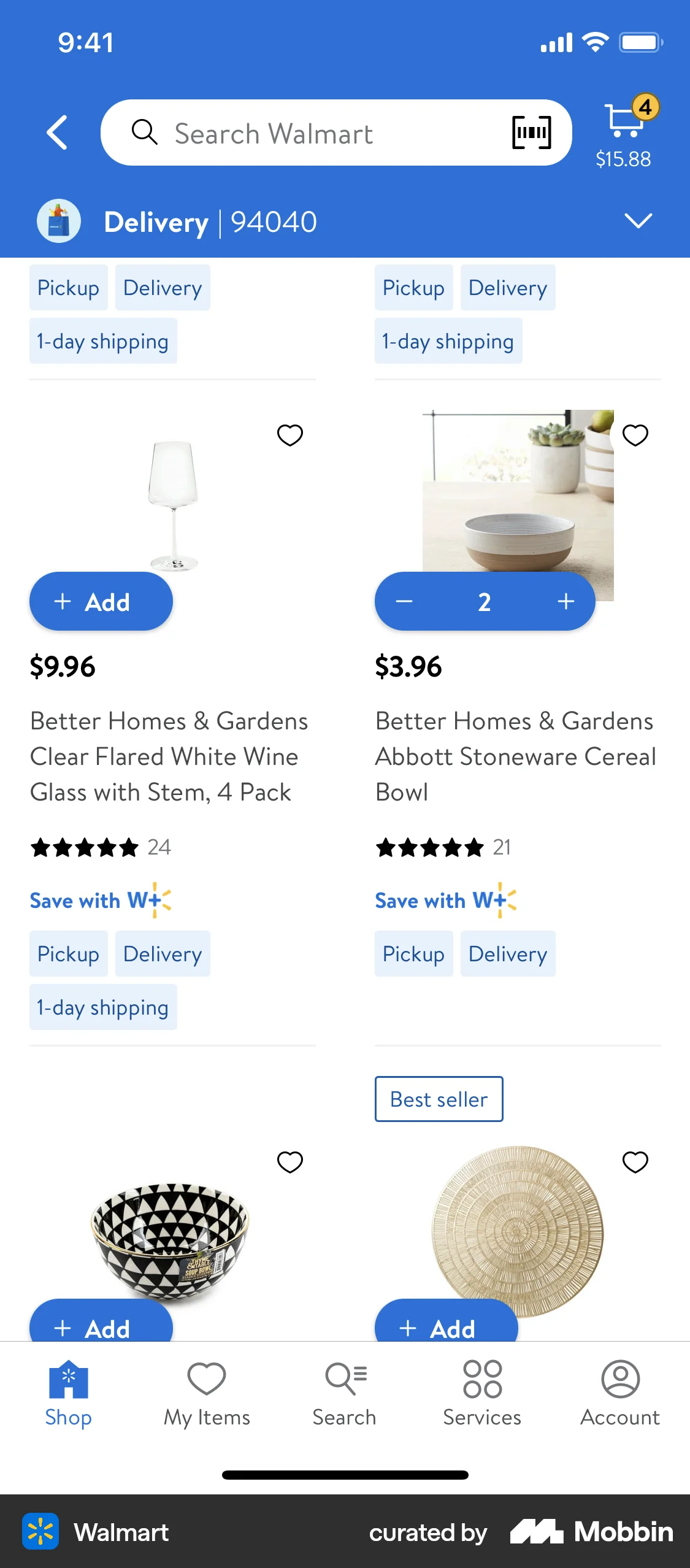 Walmart iOS screen containing Stepper UI element