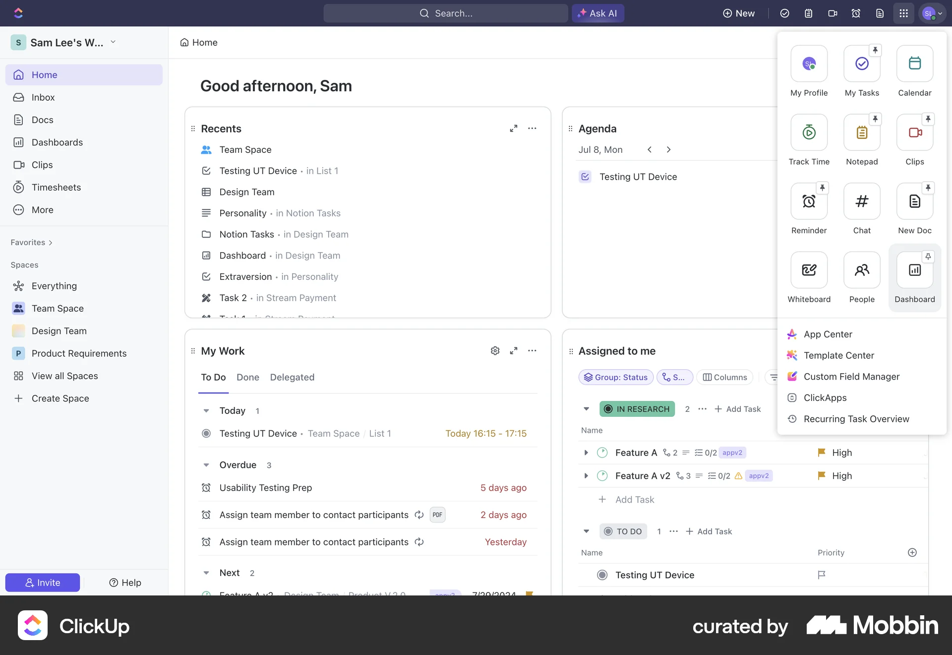 ClickUp Web Favorite & Pin screen