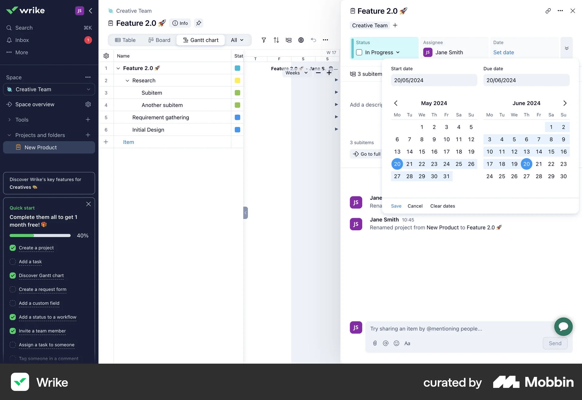 Wrike Web Calendar screen