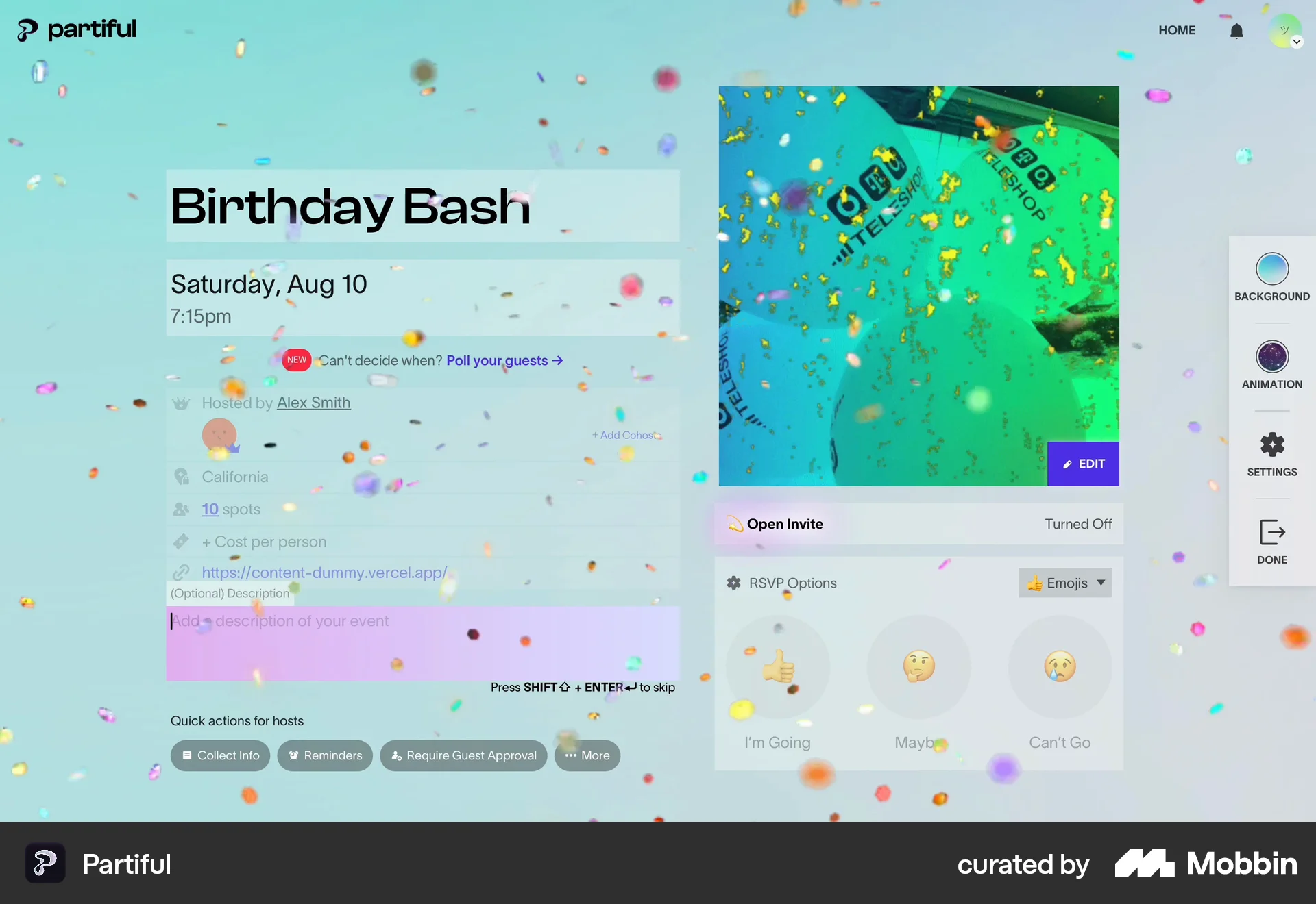 Partiful Web Lifestyle App screen