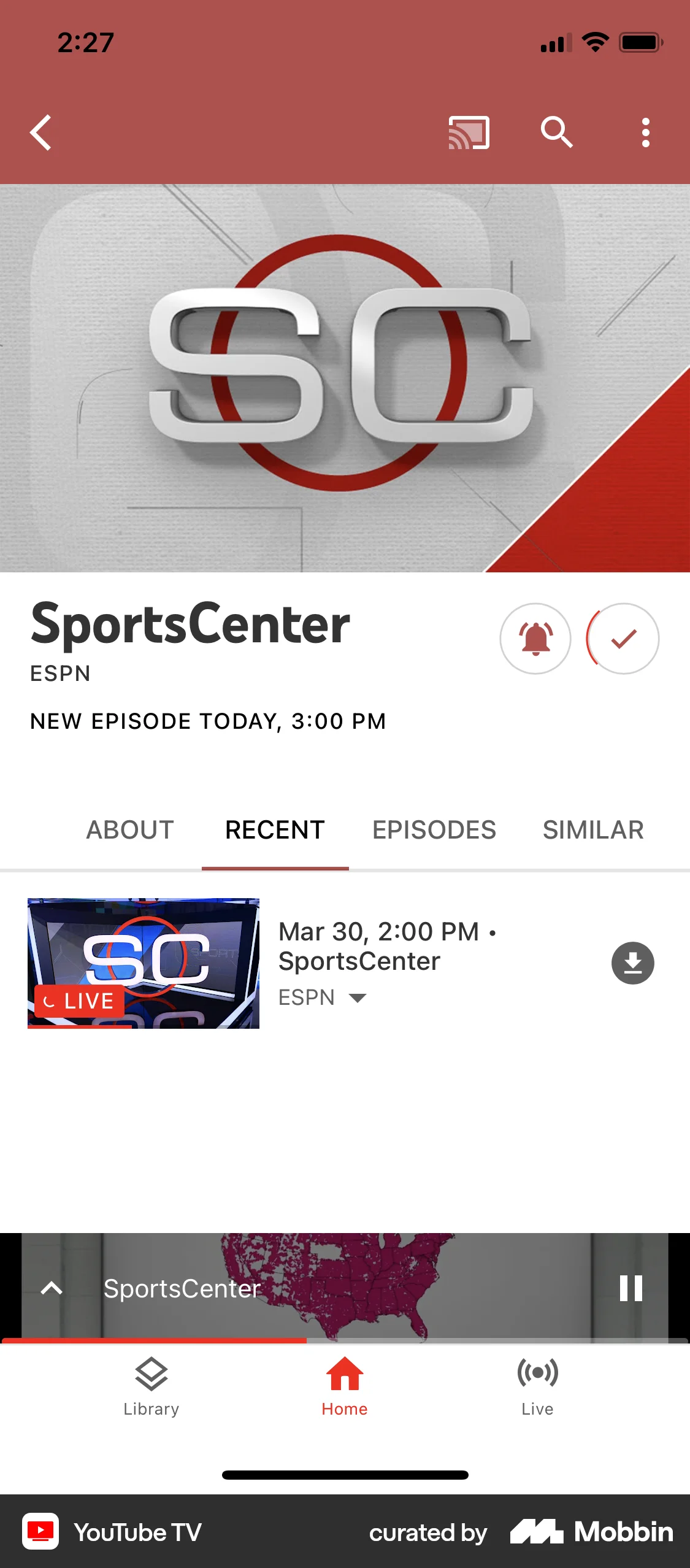 YouTube TV iOS Video Player screen