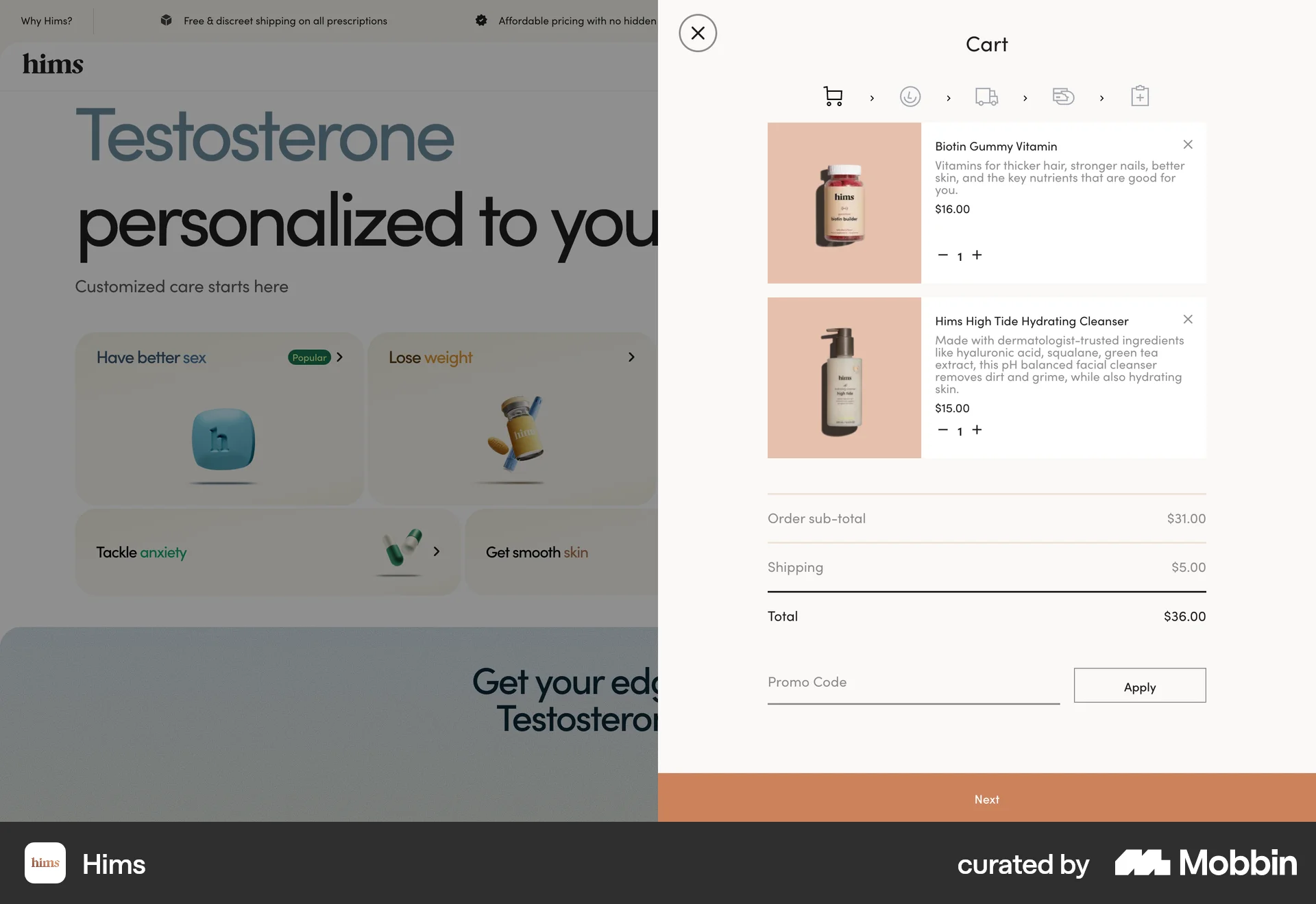 Hims Web Web Shopping Cart screen