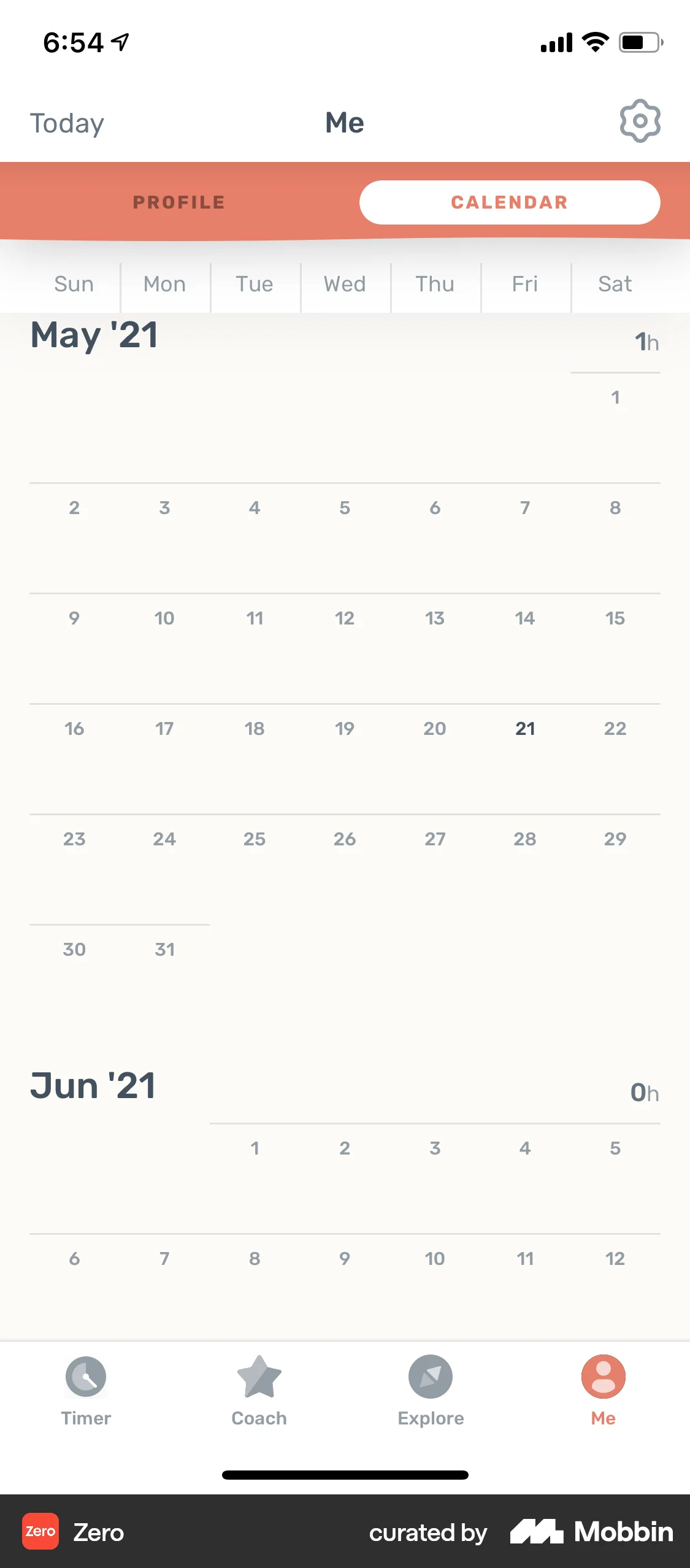 Zero iOS Calendar screen