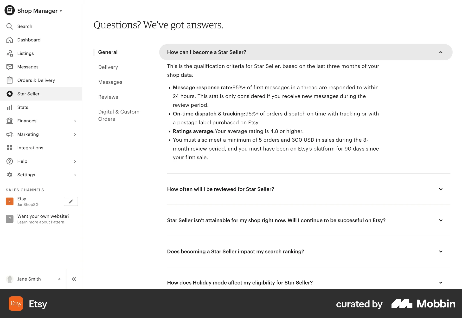 Etsy Web Help & Support screen