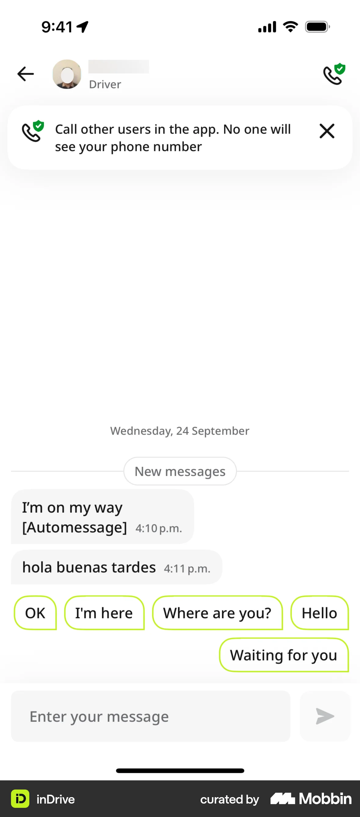 inDrive iOS Chat Detail screen