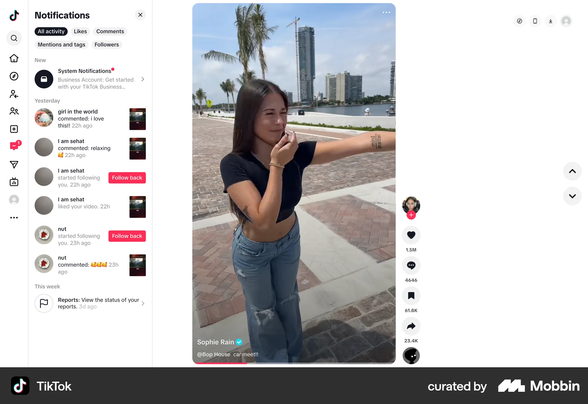 TikTok Web Notifications screen