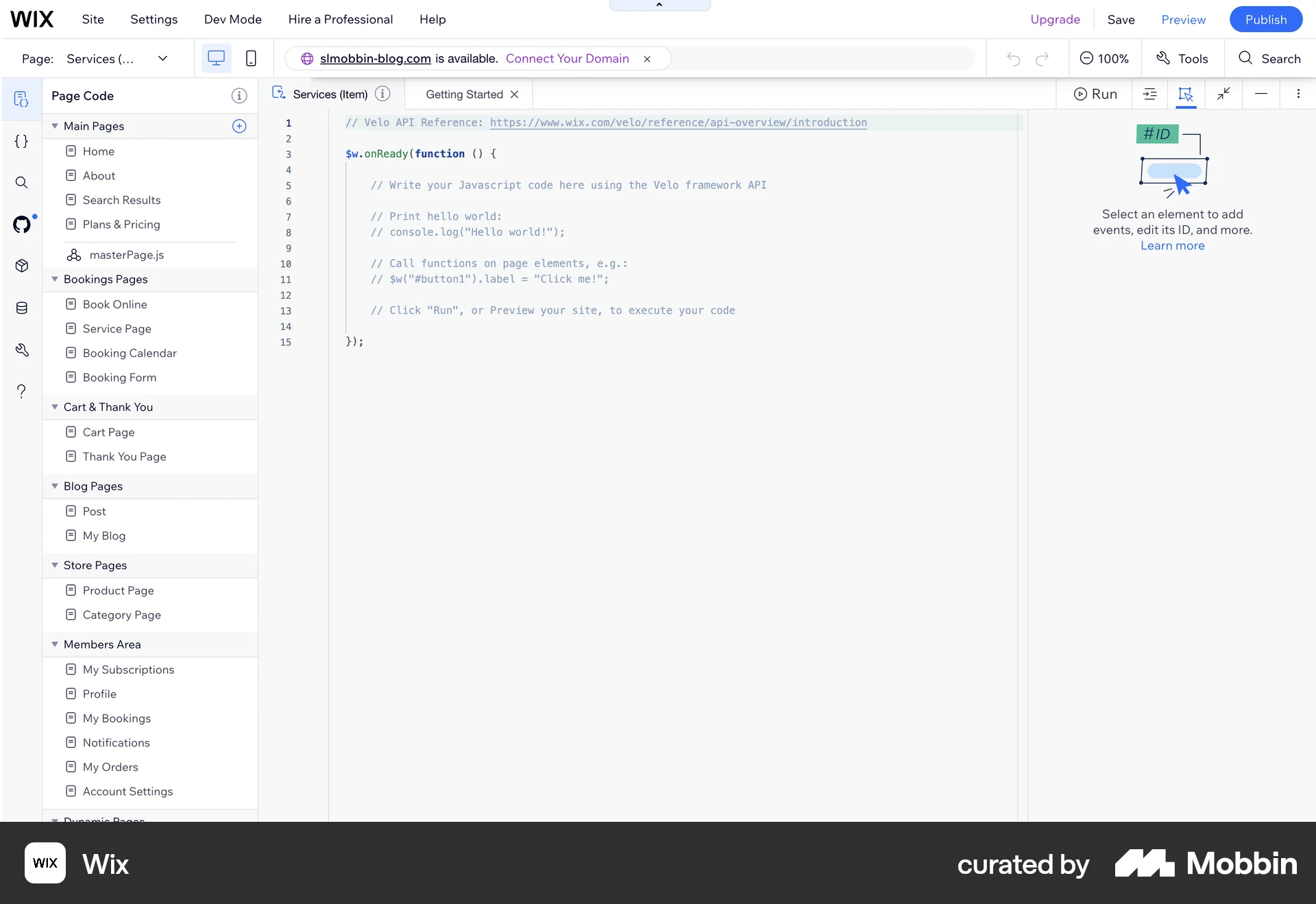 Wix Web Code Editor screen