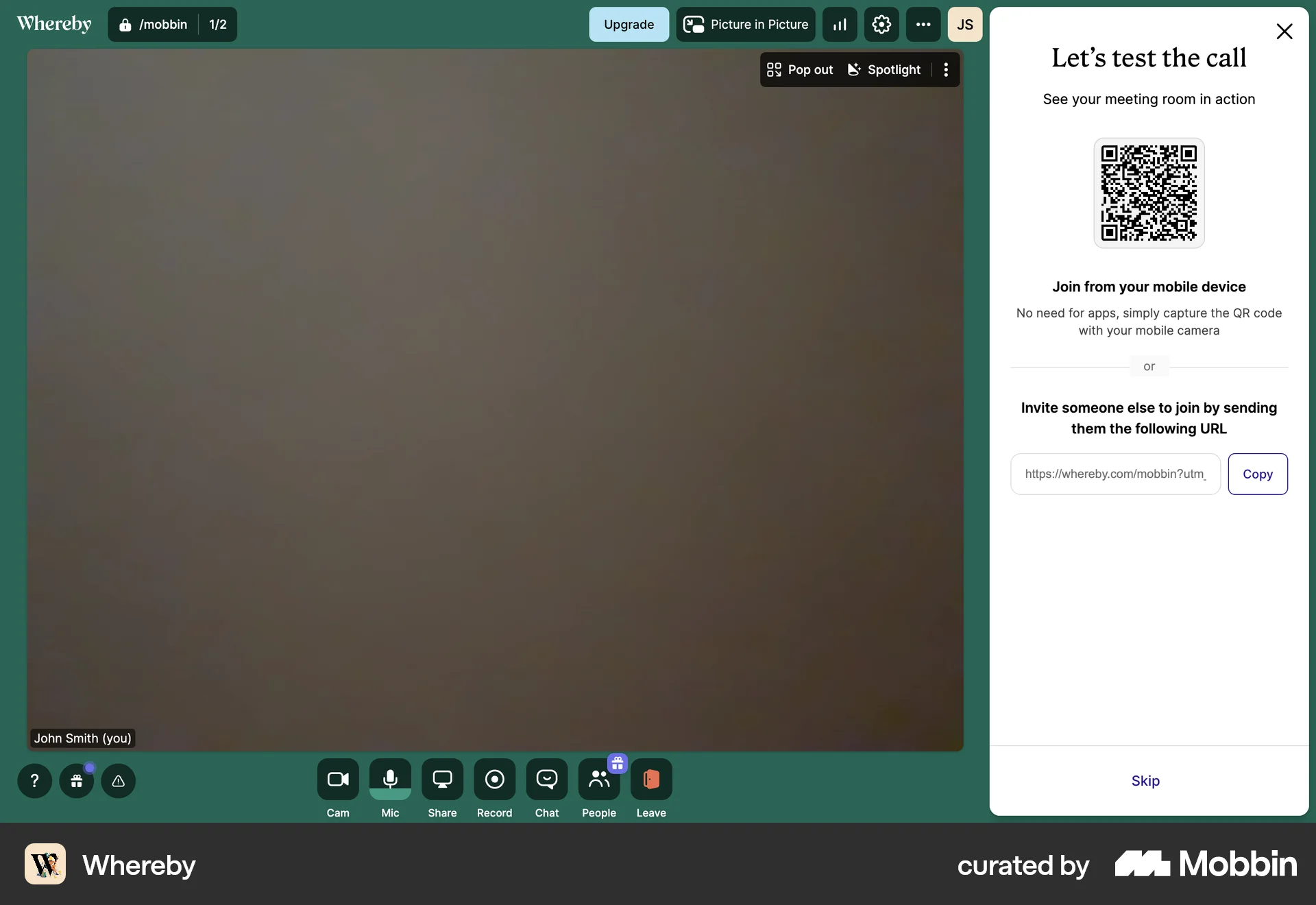 Whereby Web Call screen