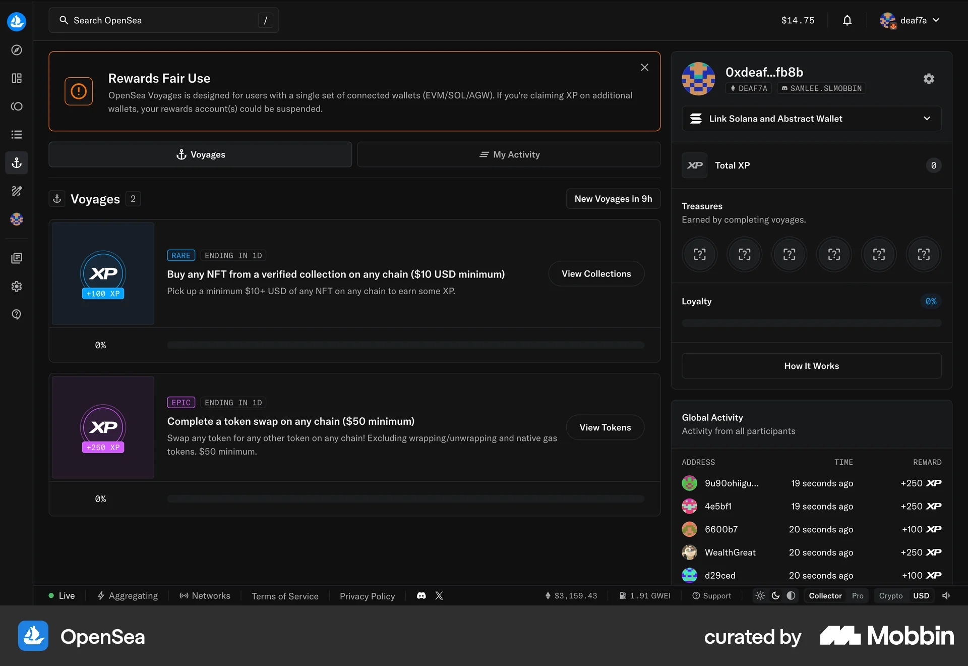 OpenSea Web screen containing Stacked List UI element