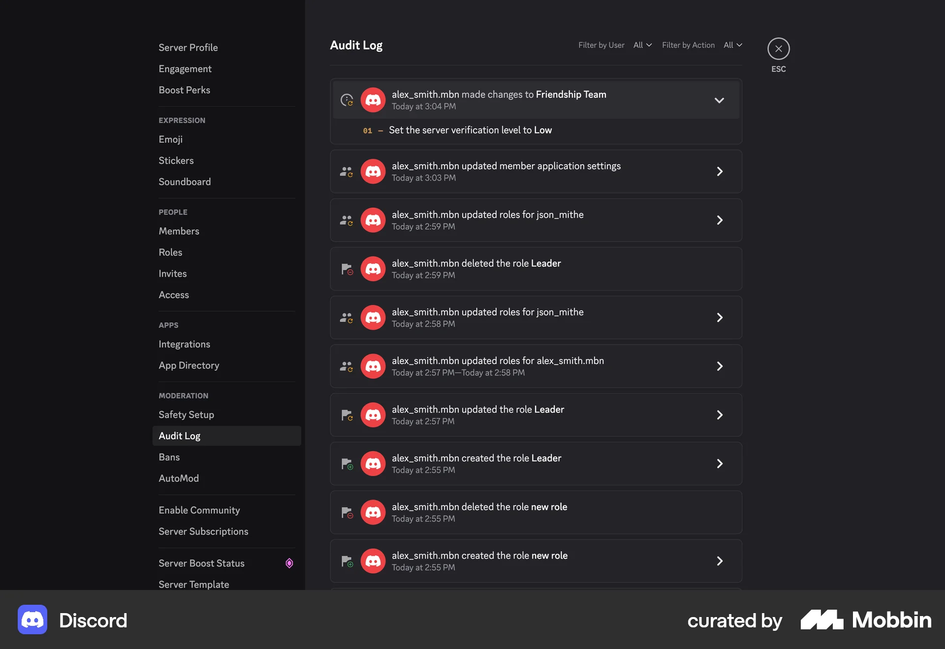 Discord Web Timeline & History screen
