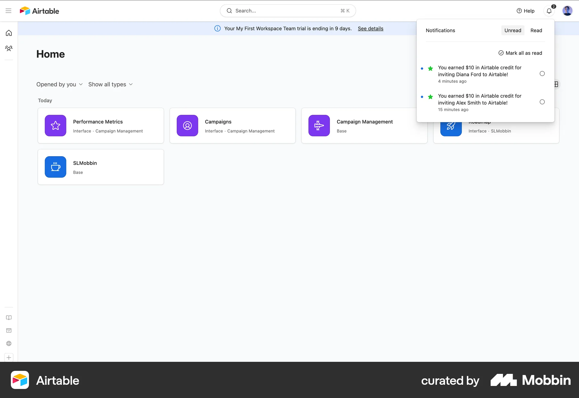 Airtable Web Notifications screen