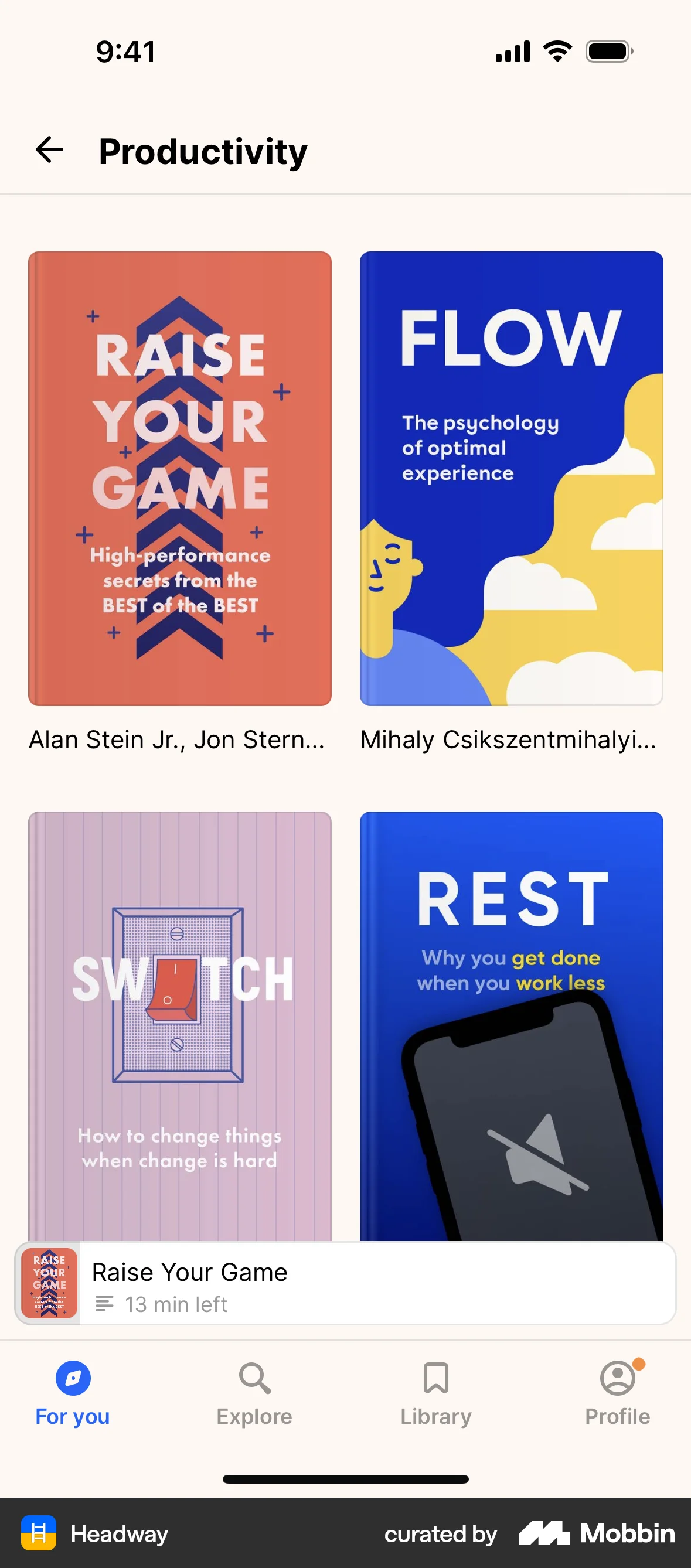Headway iOS screen containing Drawer UI element