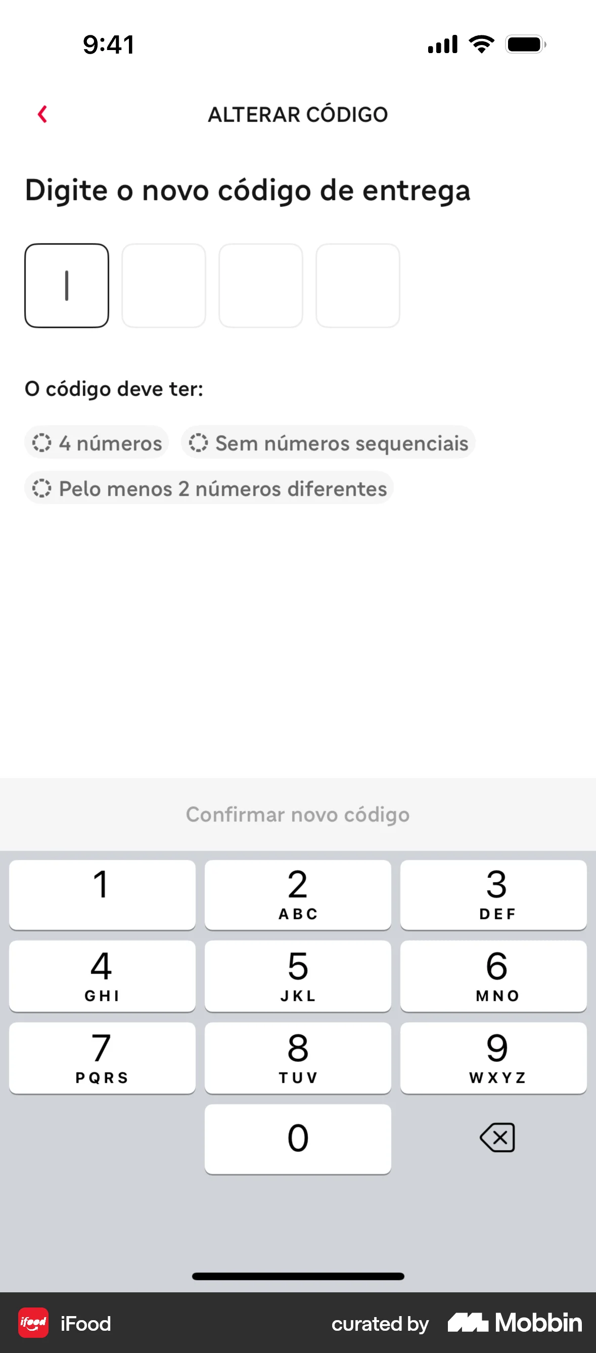 iFood iOS screen containing Text Field UI element