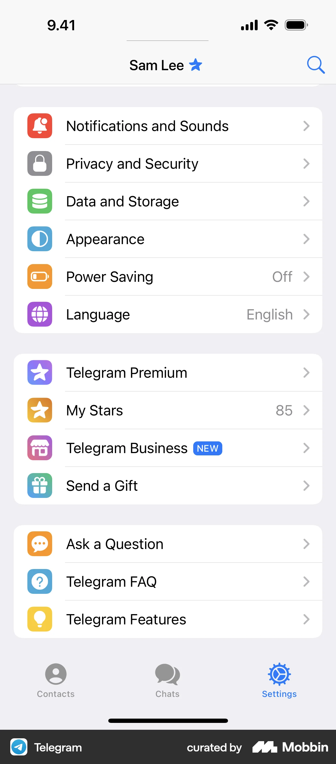 Telegram iOS screen containing Icon UI element
